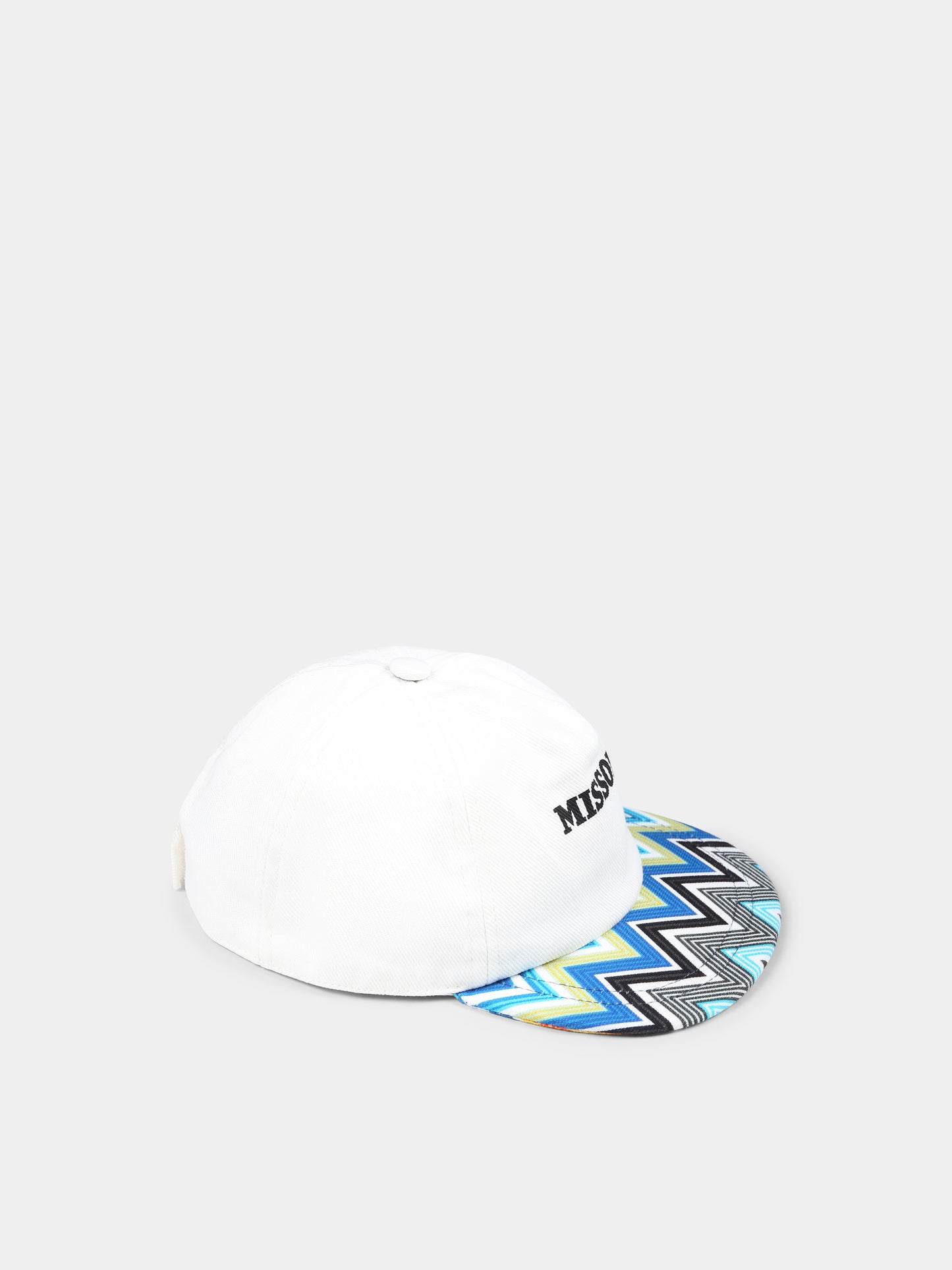 Cappello bianco per bambino con logo e motivo chevron,Missoni,MW0P07 Z3127 100AZ