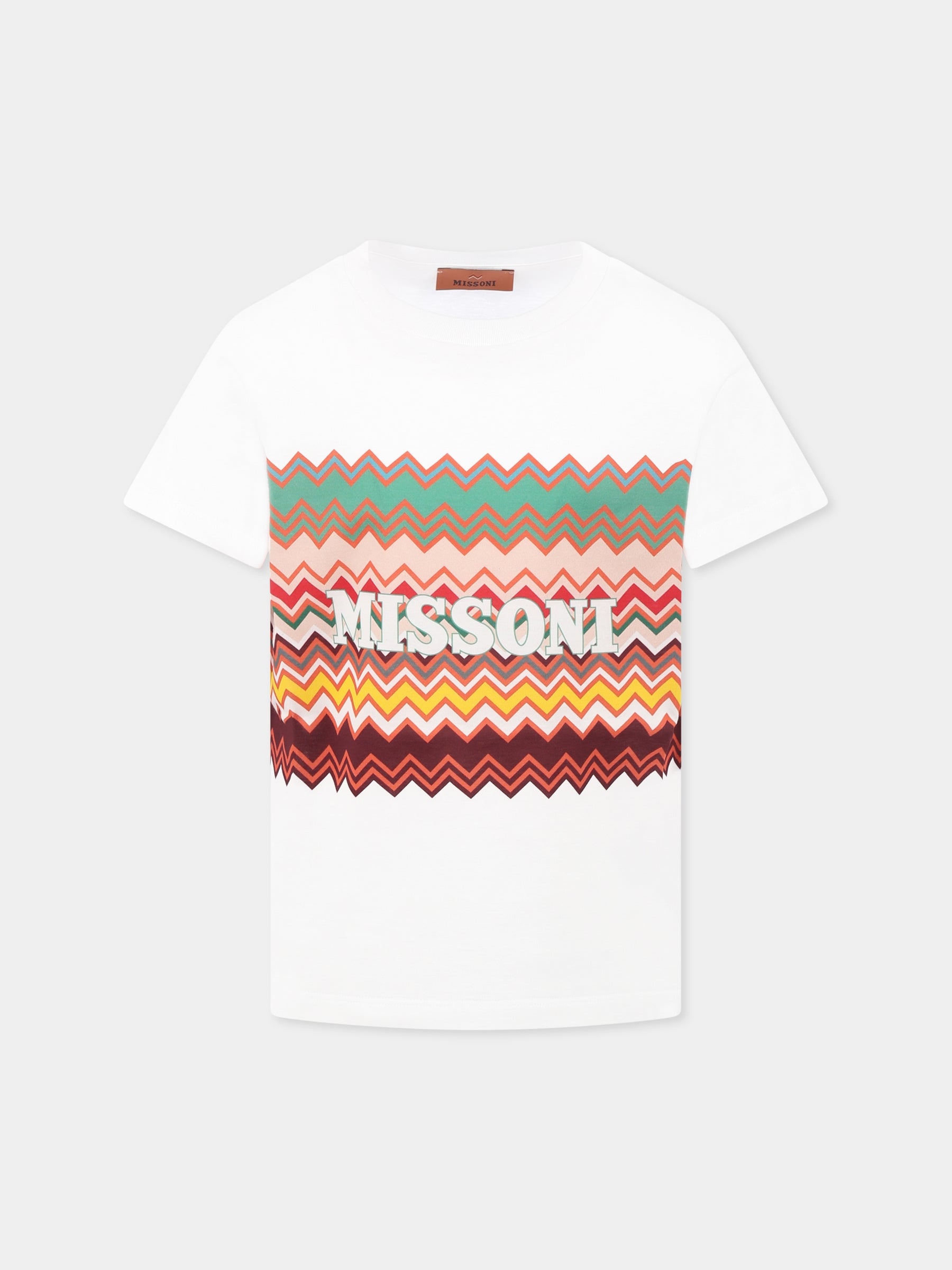 T-shirt bianca per bambino con logo e motivo chevron,Missoni,MW8Q81 J0177 100MC