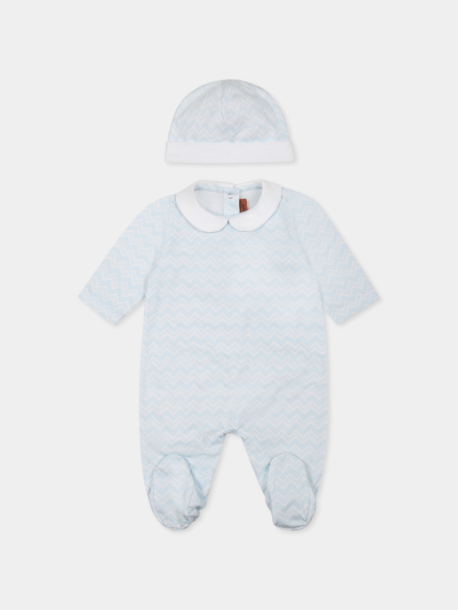 Set tutina celeste per neonato con motivo chevron,Missoni,MWB510 Z2972 100CE