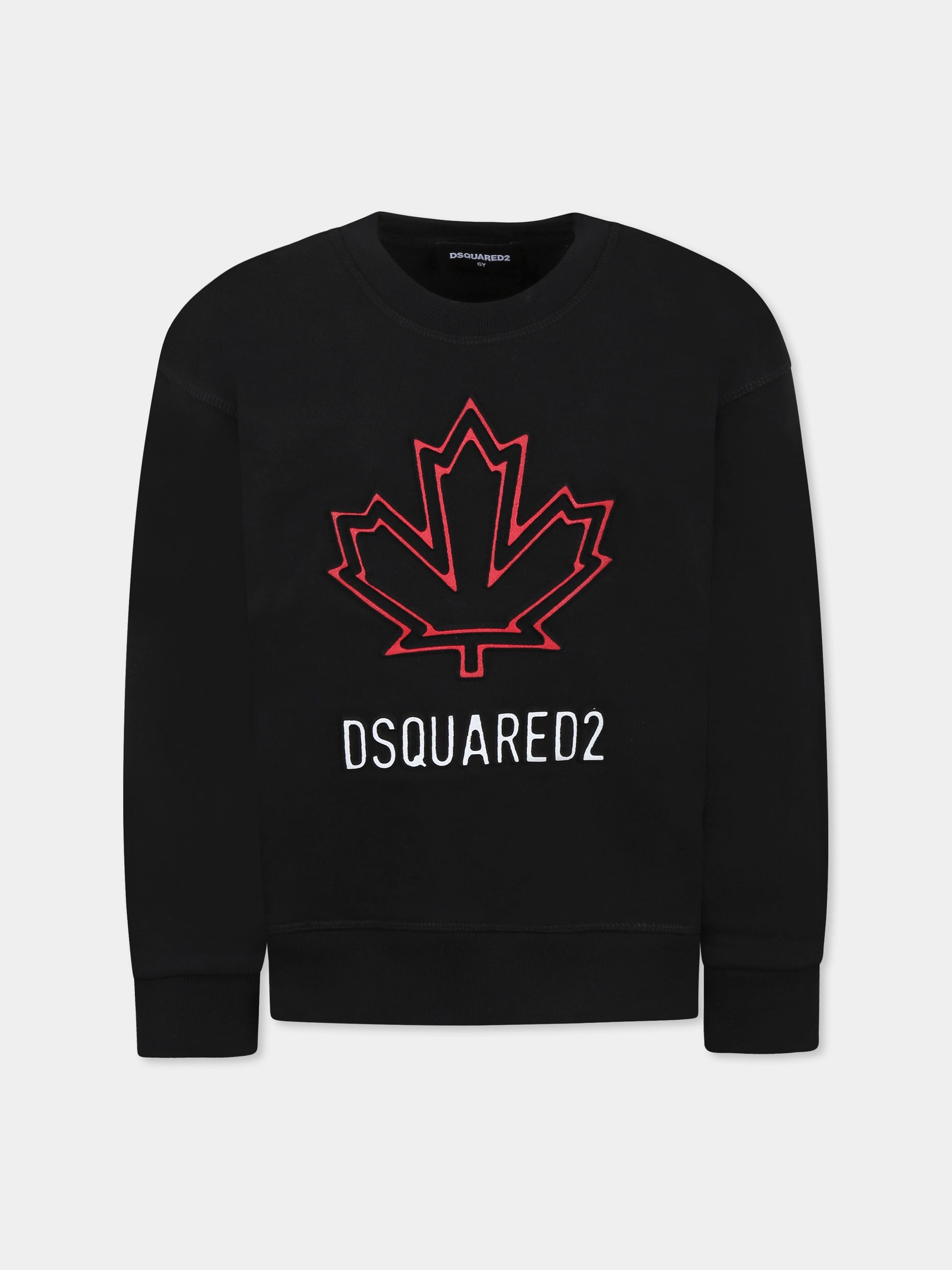 Felpa nera per bambino con logo e foglia d'acero,Dsquared2,DQ2786 D0A9U D2S883U DQ900