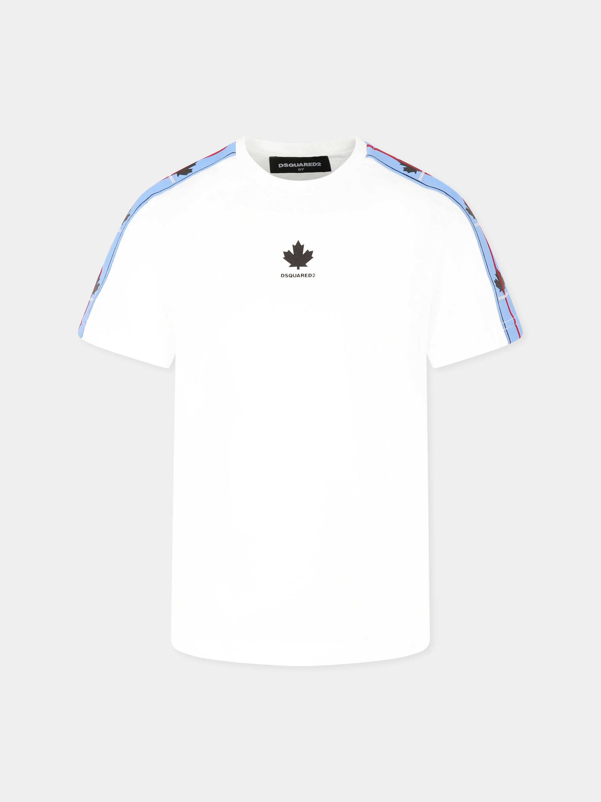 T-shirt bianca per bambino con logo e foglia d'acero,Dsquared2,DQ2898 D0A47 D2MT24M DQ100