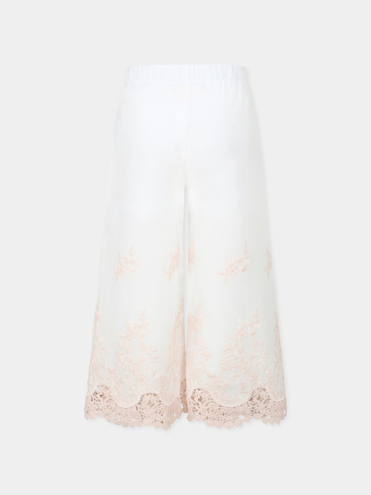 Pantaloni avorio per bambina con ricamo,Caffe' D'orzo,ZW6B30 M0061 100RS