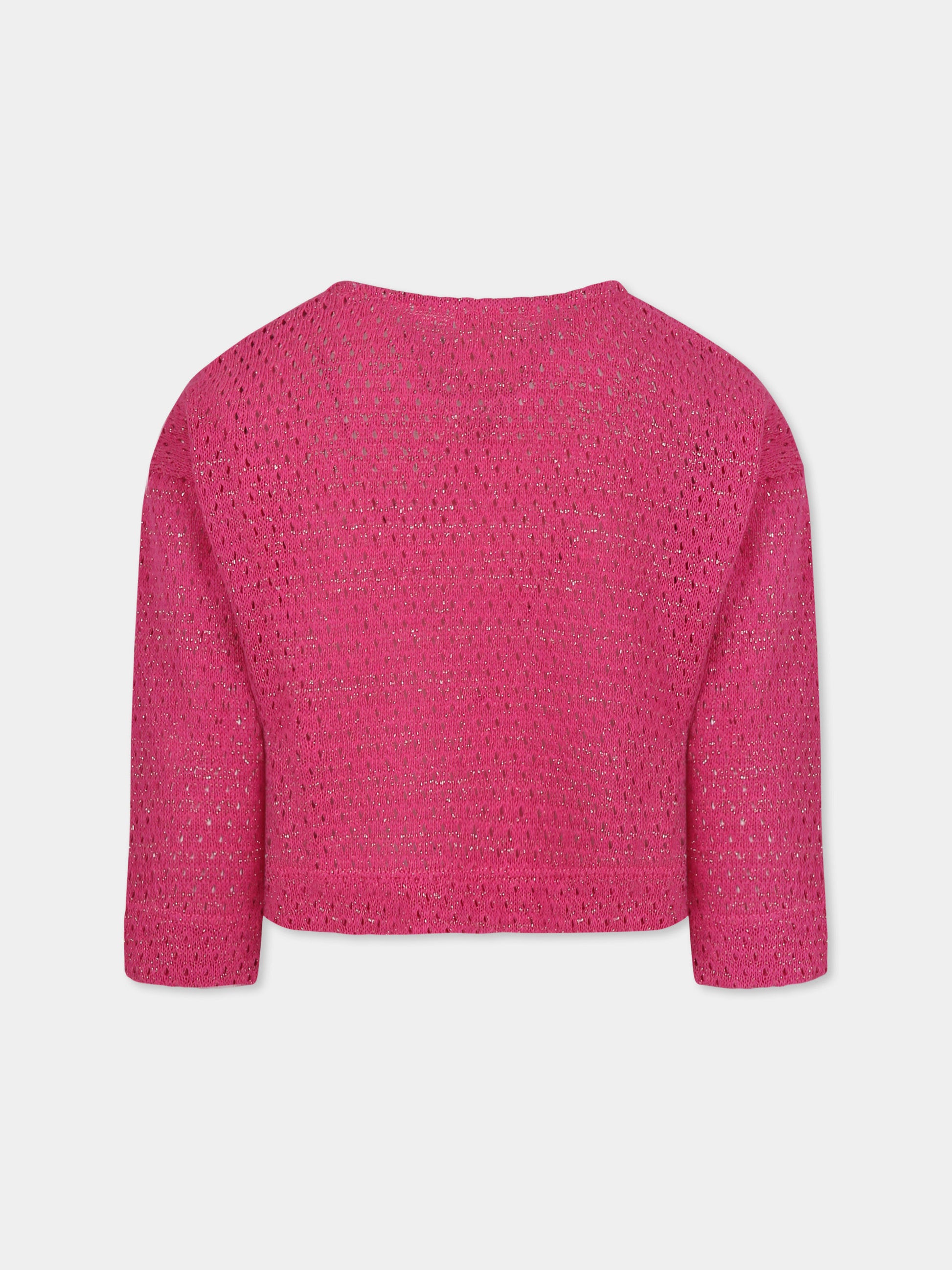 Maglione fucsia crop per bambina con dettagli in lurex,Caffe' D'orzo,ZW9A00 Q0043 50L