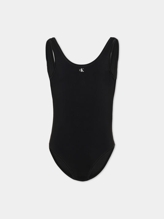 Costume intero nero per bambina con logo,Calvin Klein Kids,KY0KY00099 BEH