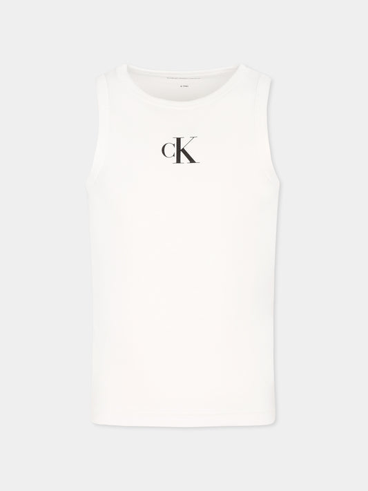 Canotta bianca per bambina con logo,Calvin Klein Kids,25S CKIG0IG02435J IG0IG02435 YAF