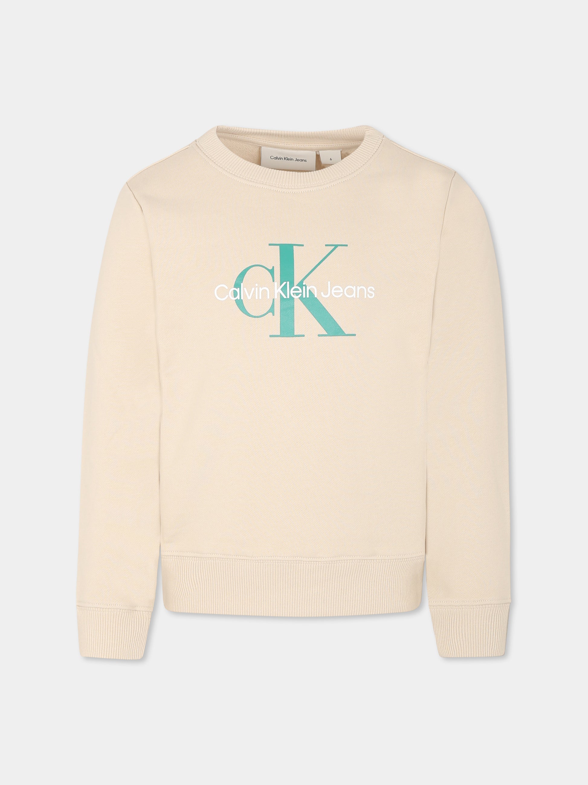 Felpa avorio per bambini con logo,Calvin Klein Kids,25S CKIU0IU00675J IU0IU00675 PD1