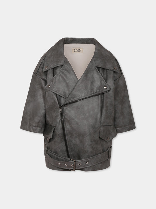 Giubbotto grigio per bambina con logo,Douuod Kids,DW2P50 A0166 808