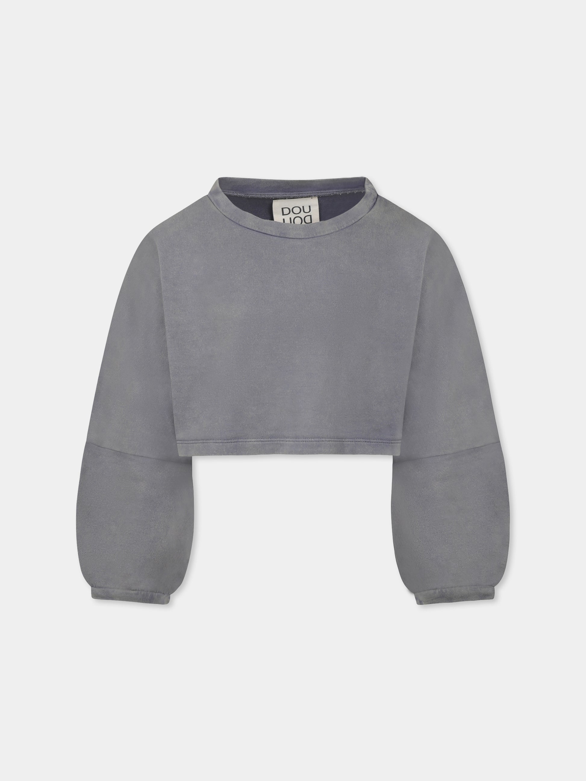Felpa crop grigia per bambina con logo,Douuod Kids,DW4A00 Z2929 922