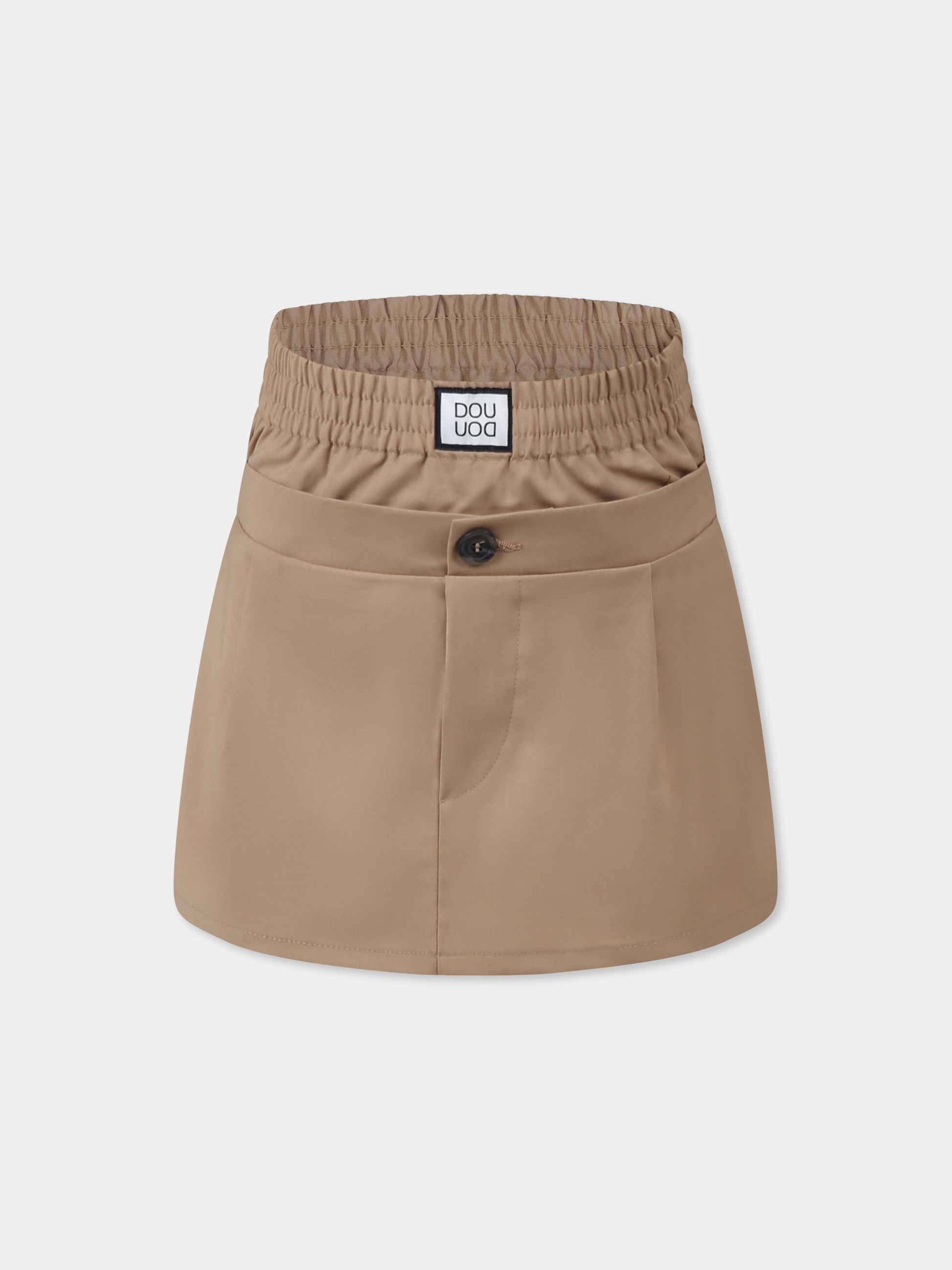 Shorts beige per bambina con patch logato,Douuod Kids,DW7A21 I0218 119