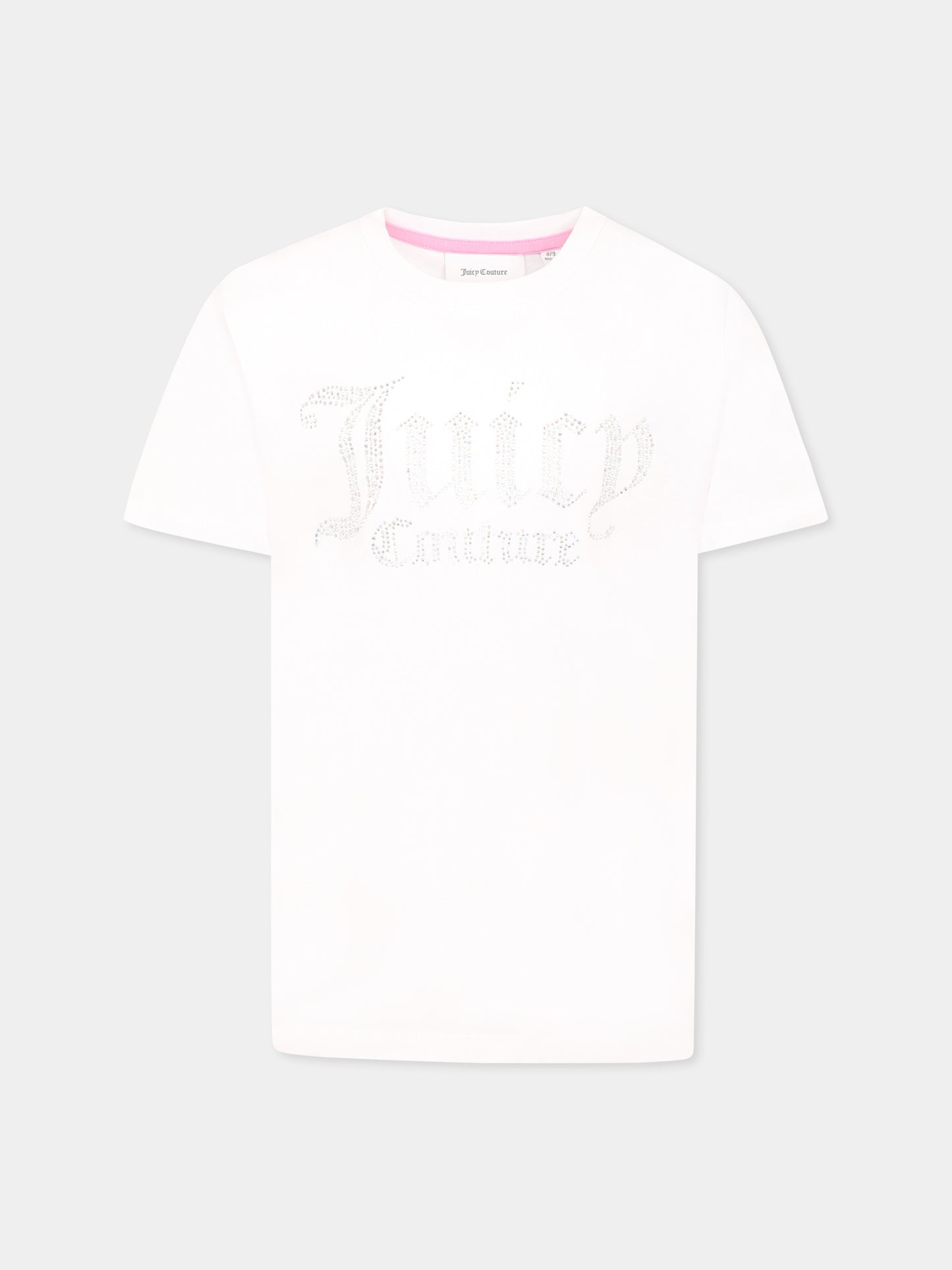 T-shirt bianca per bambina con logo di strass,Juicy Couture,NOS JCJBX6409 JBX6409 002