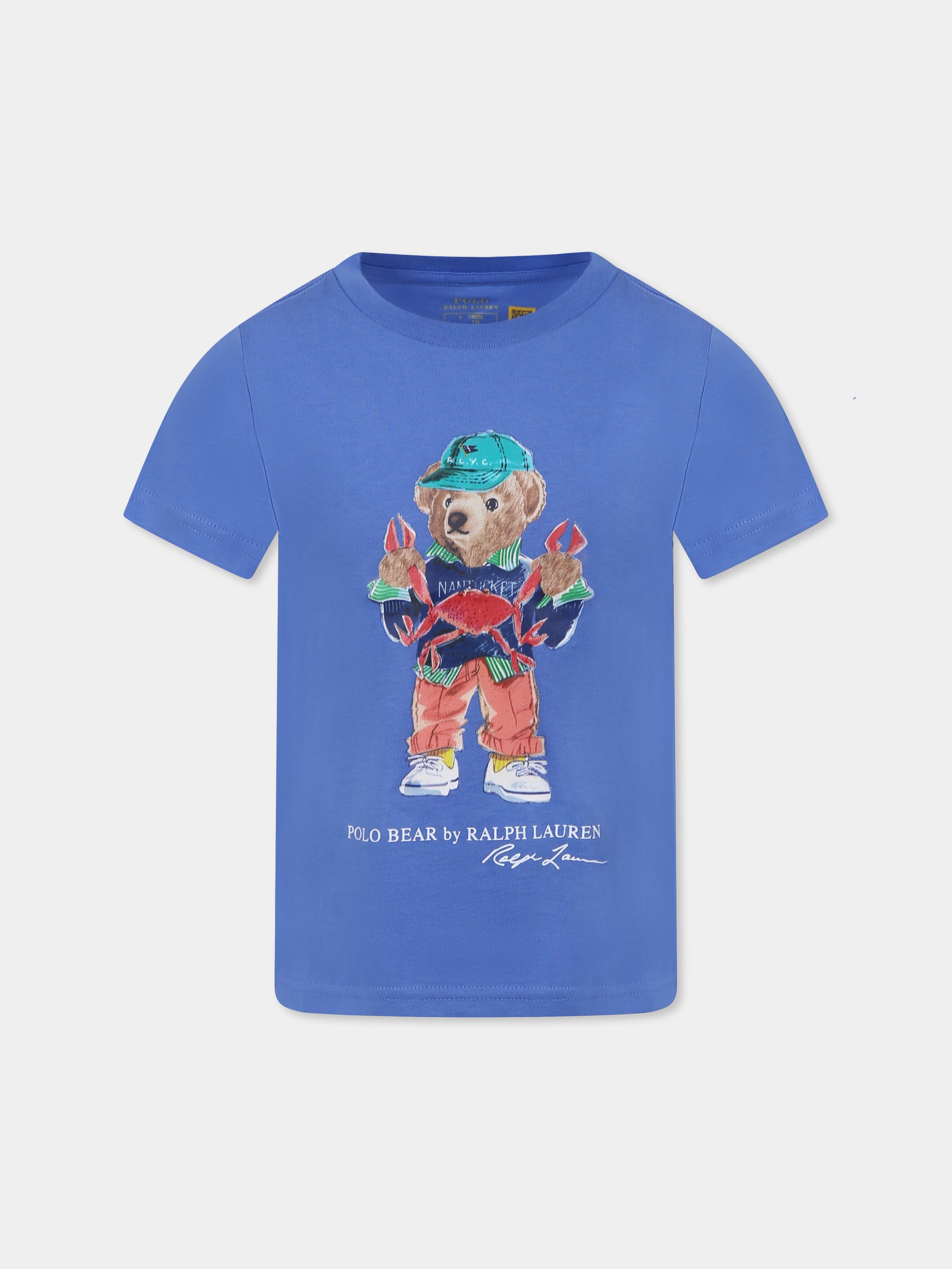 T-shirt blu per bambino con Polo Bear,Ralph Lauren Kids,973136001 BLUE