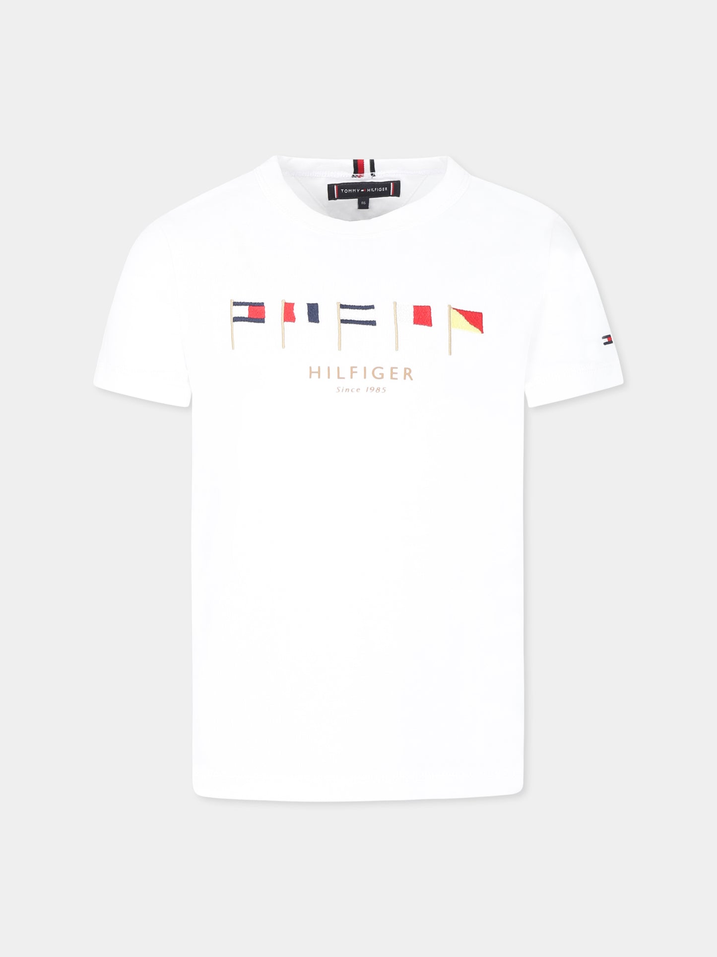 T-shirt bianca per bambino con bandierine,Tommy Hilfiger Junior,25S THKB0KB09532J KB0KB09532 YBR