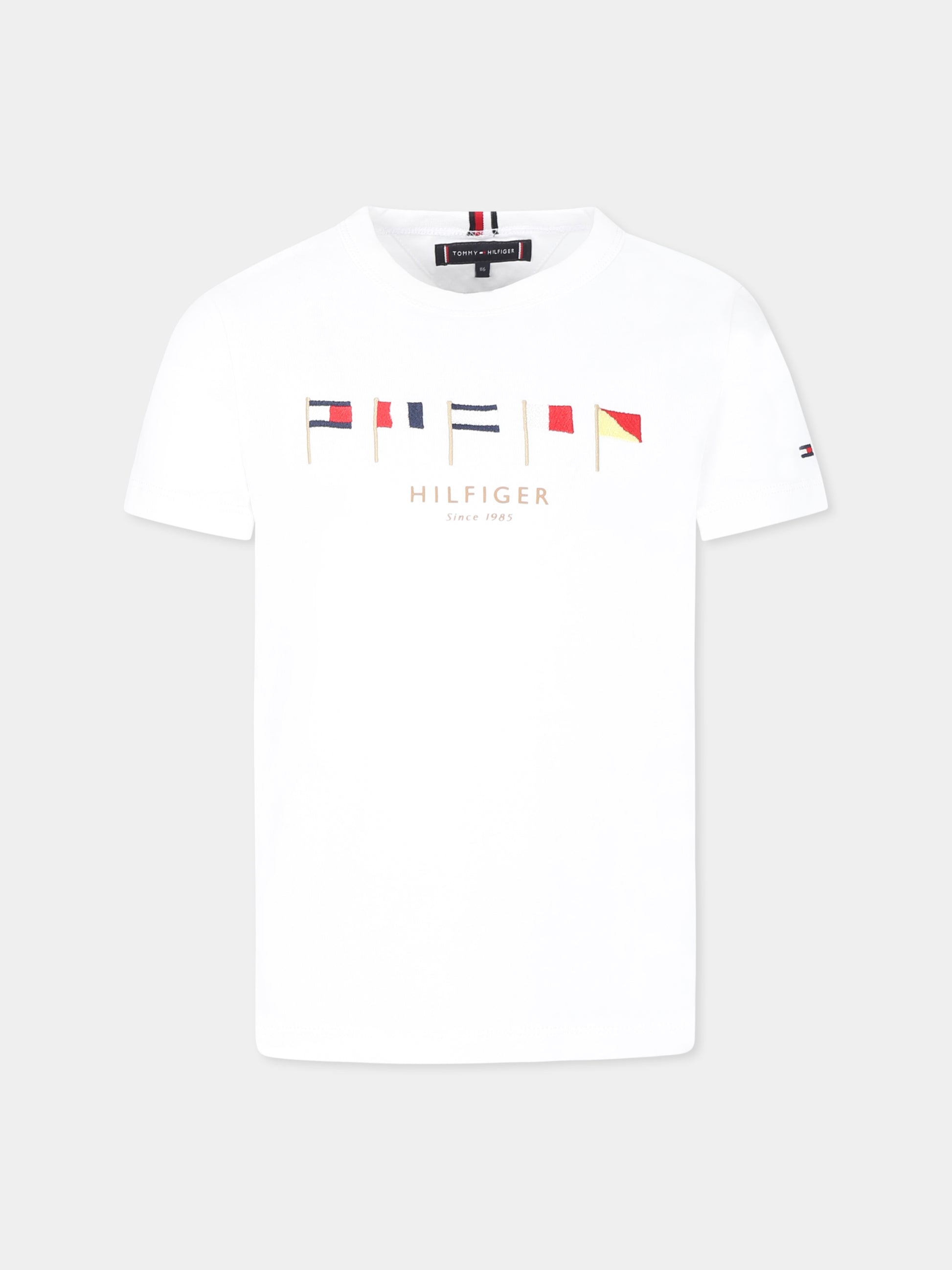 T-shirt bianca per bambino con bandierine,Tommy Hilfiger Junior,25S THKB0KB09532J KB0KB09532 YBR