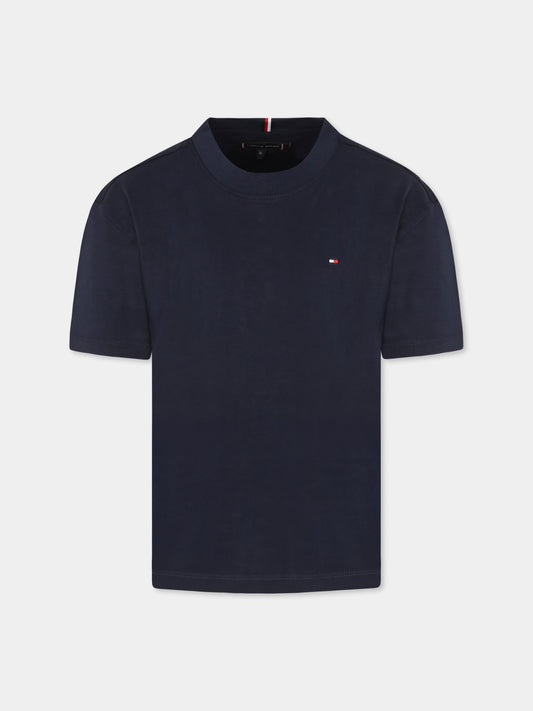 T-shirt blu per bambino con bandierina,Tommy Hilfiger Junior,25S THKB0KB09646J KB0KB09646 C1G