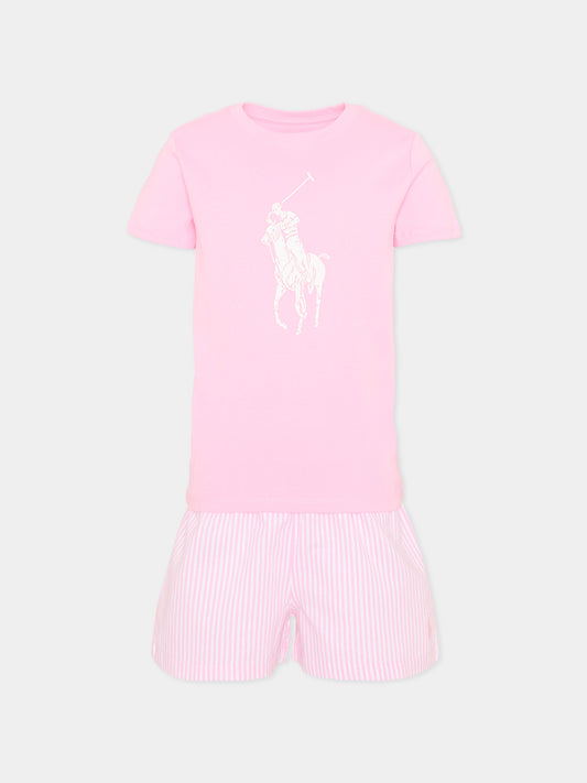 Pigiama rosa per bambina con Polo Pony,Ralph Lauren Kids,3P0146 W2Q