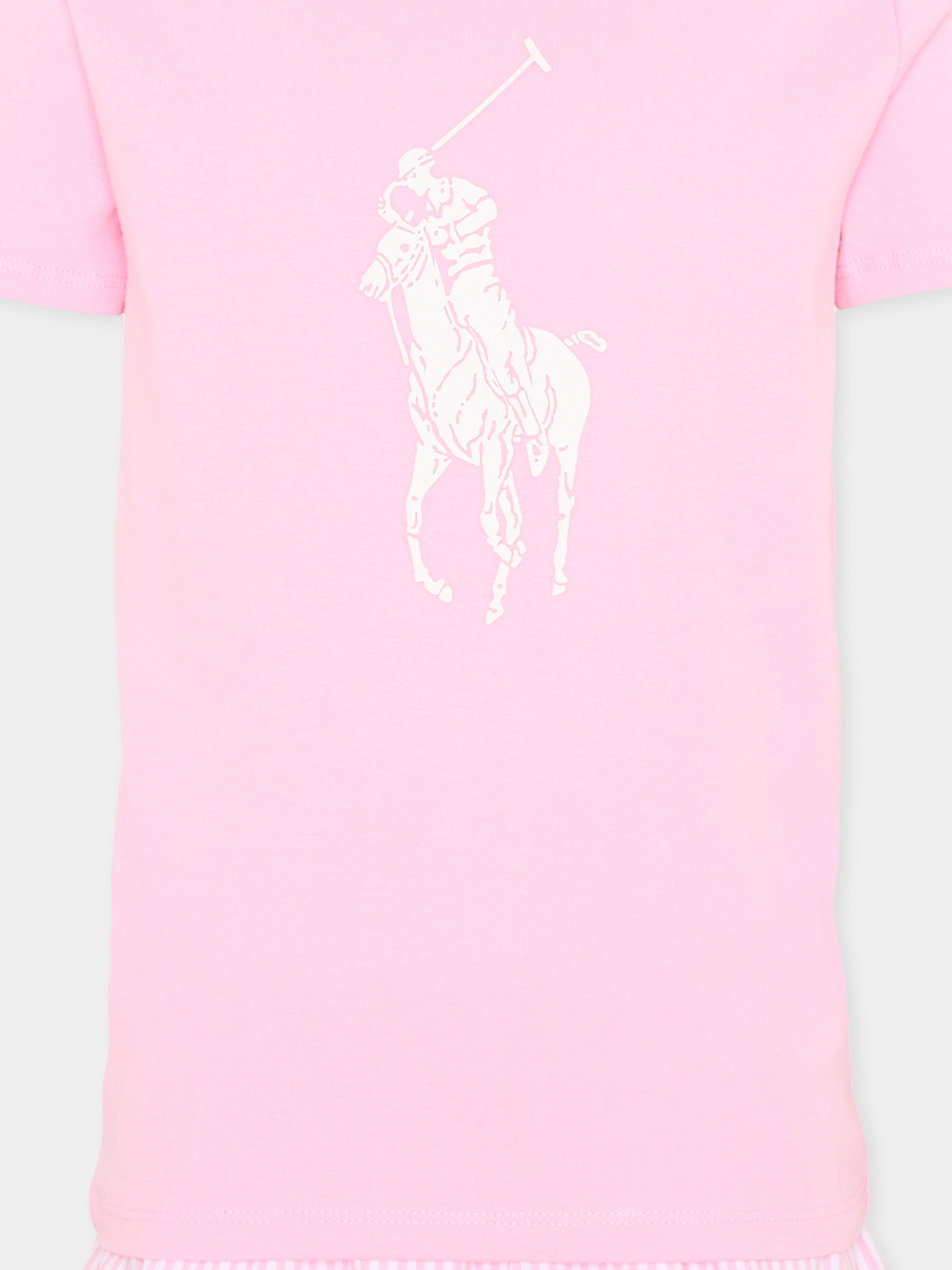 Pigiama rosa per bambina con Polo Pony,Ralph Lauren Kids,3P0146 W2Q