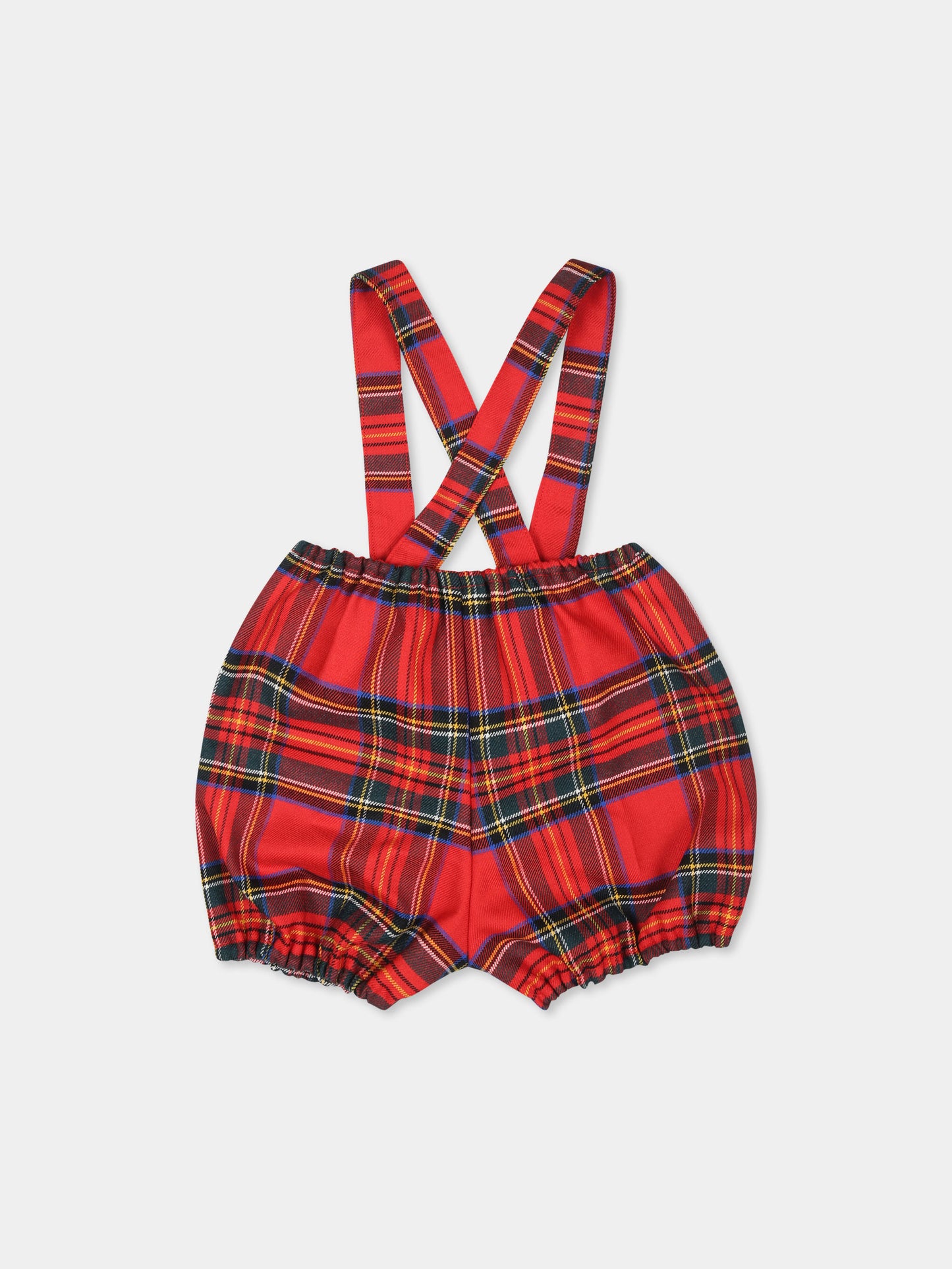 Culotte in tartan rosso con bretelle per neonato,Divini,DVI S 00104