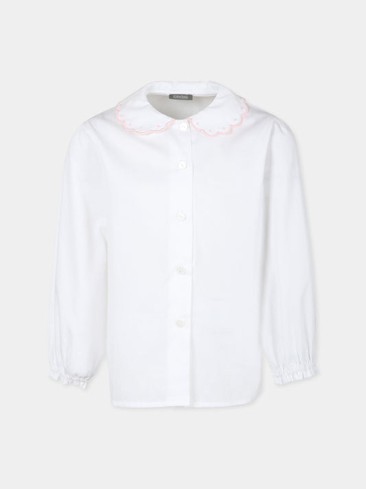 Camicia bianca con ricamo rosa per bambina,Divini,DVI S 00116