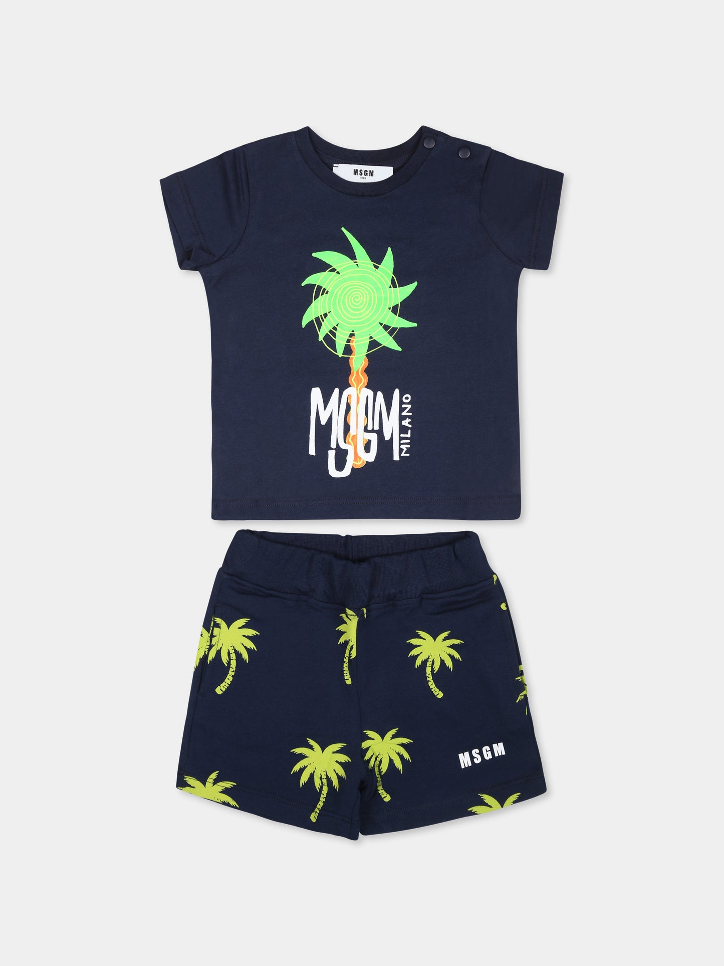 Completo multicolor per neonato con palme e logo,Msgm Kids,S4MSNBTR305 BLU-BLU