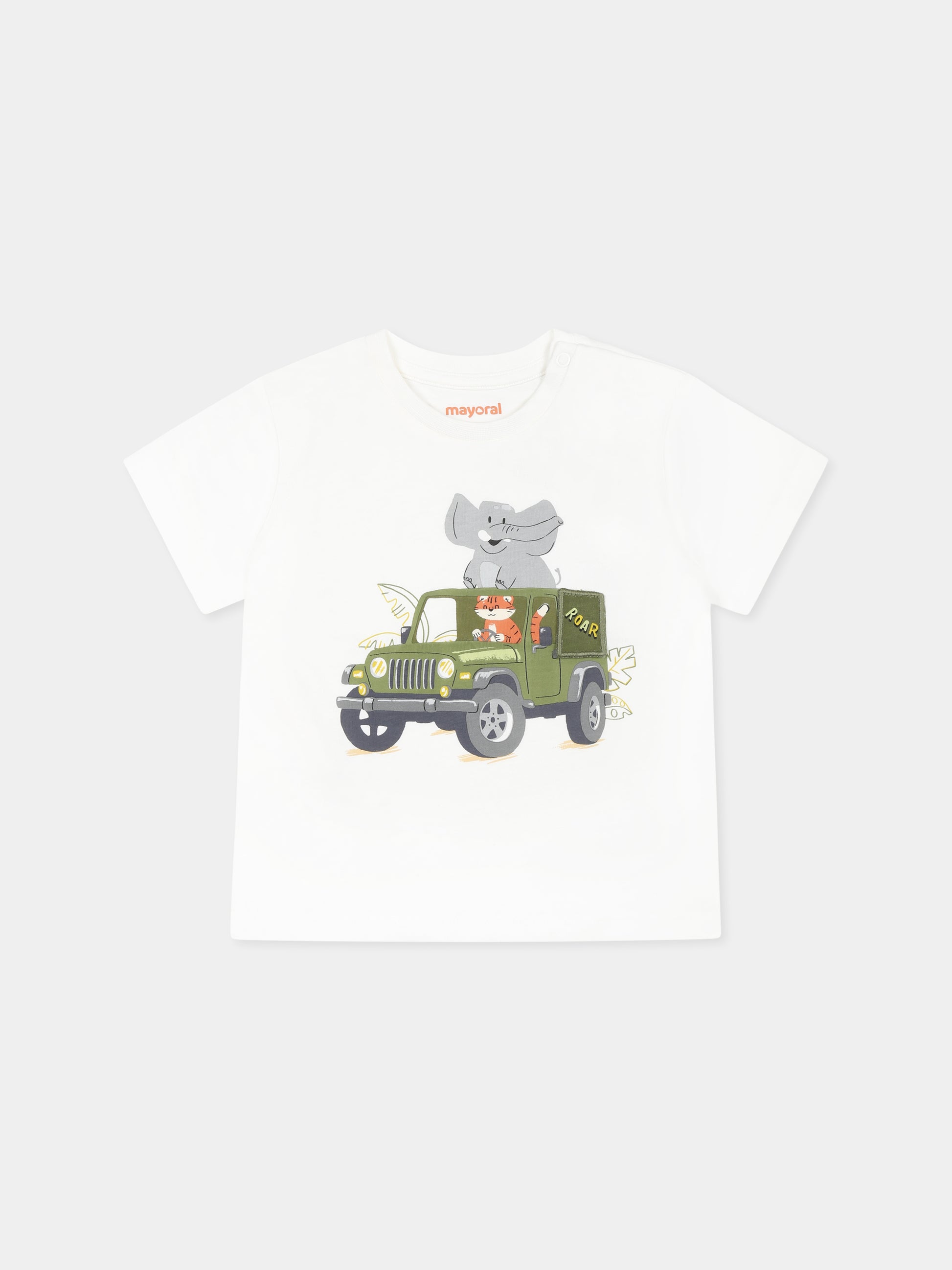 T-shirt bianca per neonato con stampa animali,Mayoral,1053 010