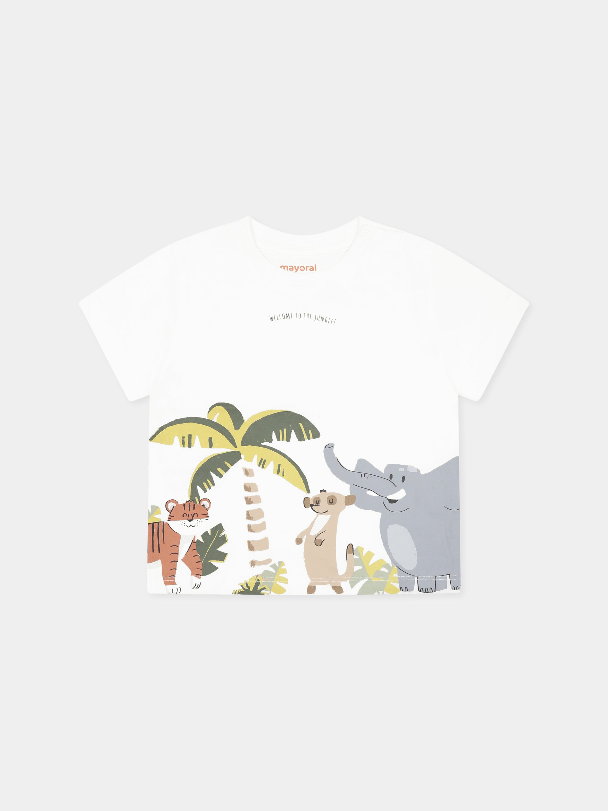T-shirt bianca per neonato con animali della giungla,Mayoral,1057 024