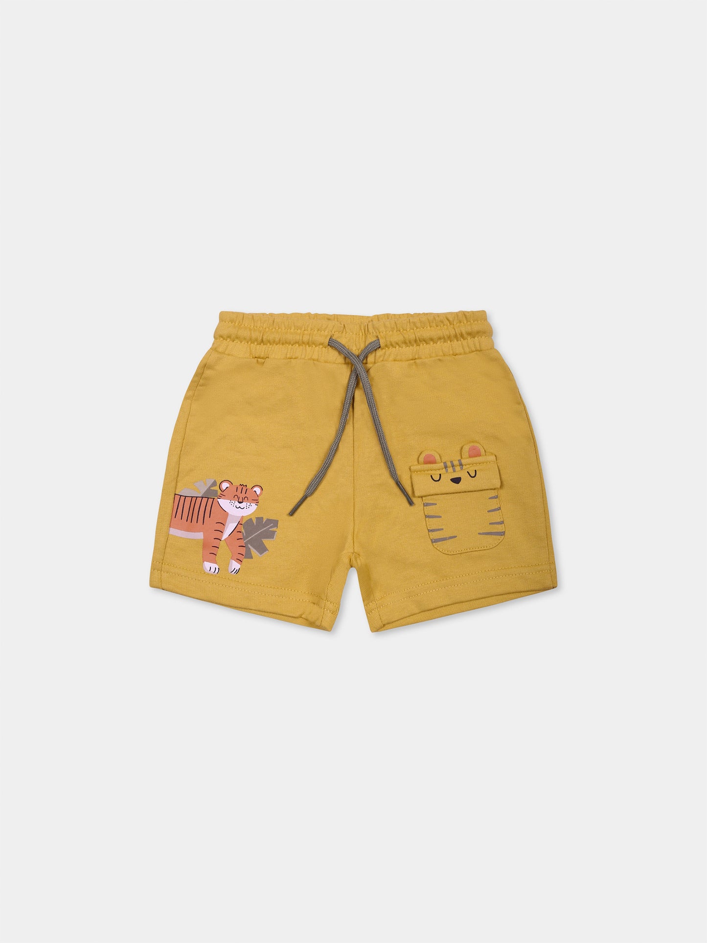 Yellow shorts for baby boy with tiger