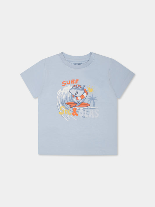T-shirt celeste per neonato con squalo,Mayoral,1065 052