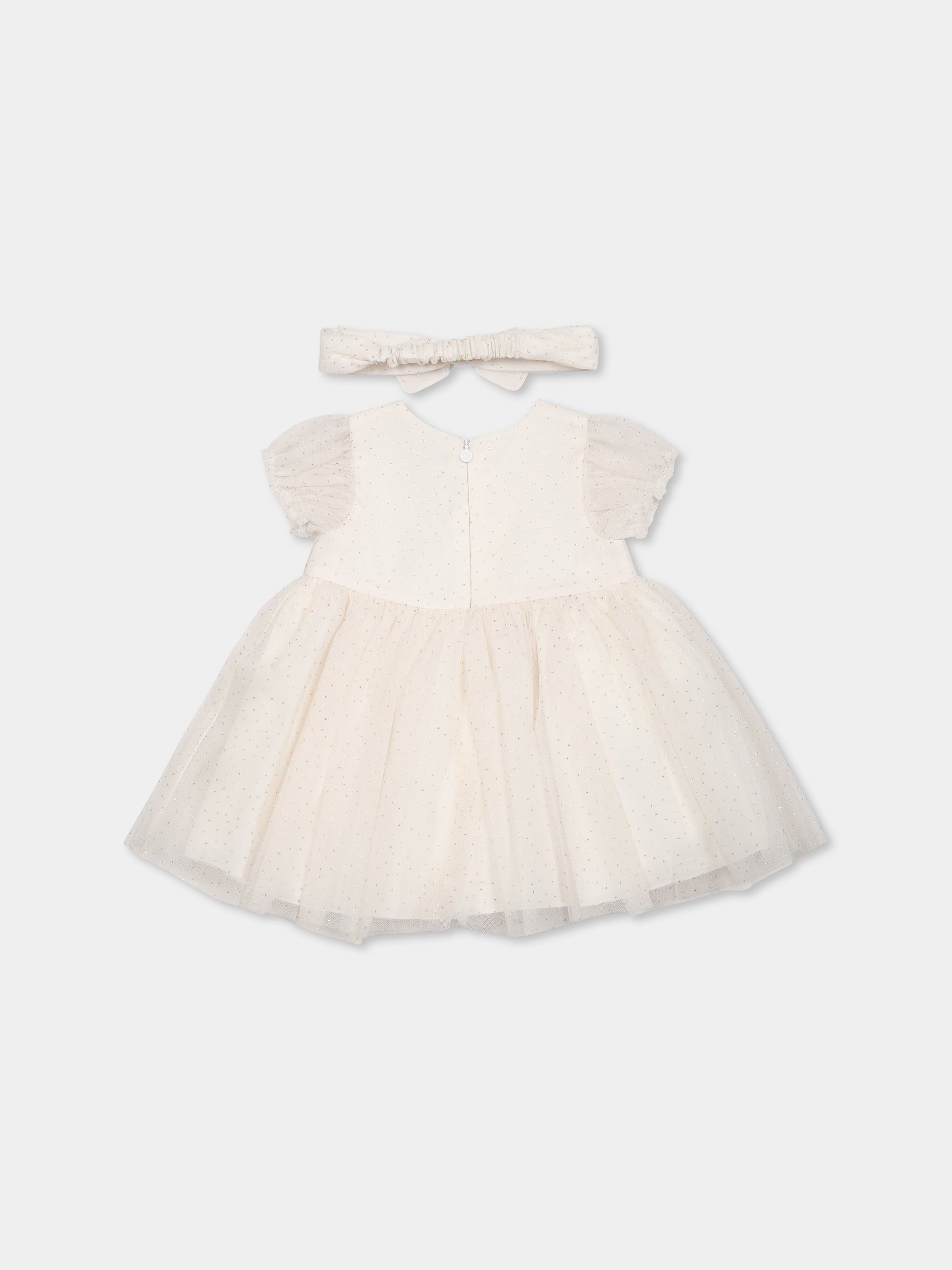 Vestito avorio per neonata con dettagli dorati e patch,Mayoral,1902 019
