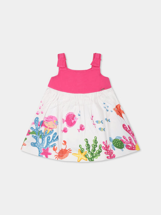 Vestito bianco per neonata con stampa sirena e pesci,Mayoral,1924 078