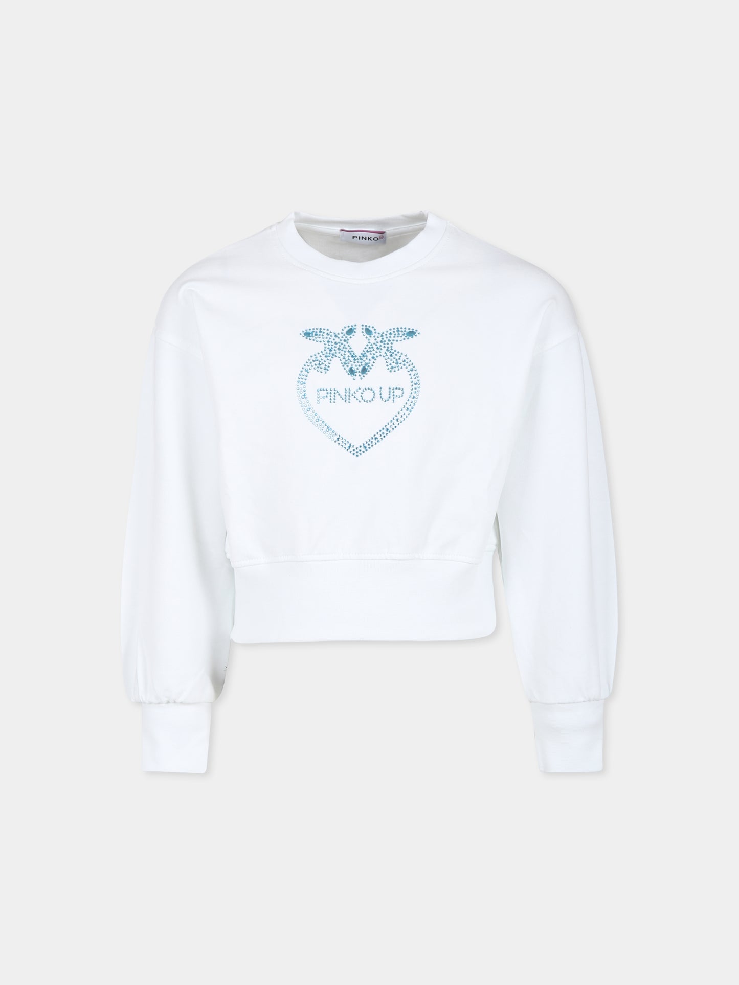 Felpa crop bianca per bambina con logo e strass,Pinko,S4PIBGSW133 001