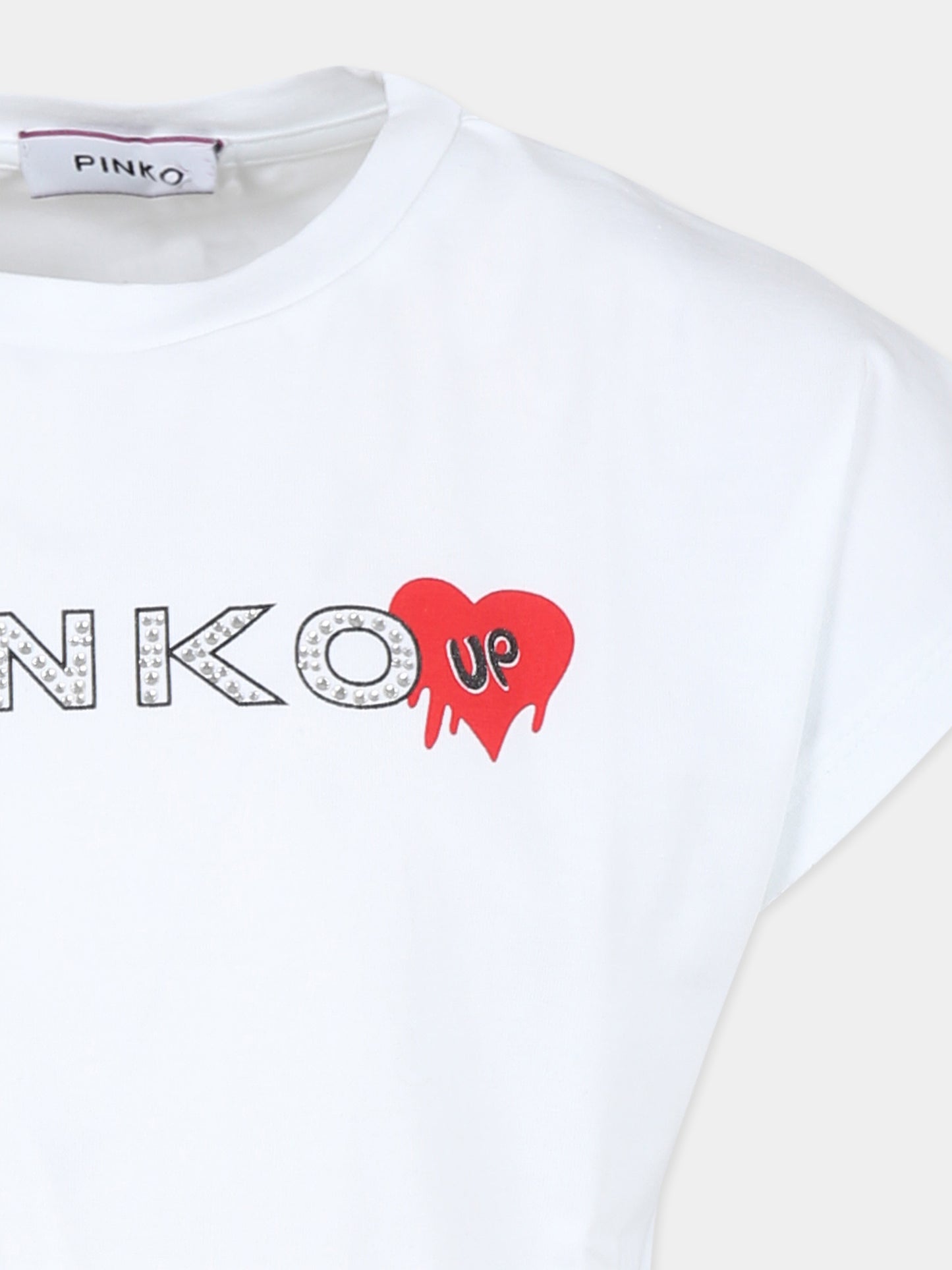 T-shirt crop bianca per bambina con logo,Pinko,S4PIBGTH155 001