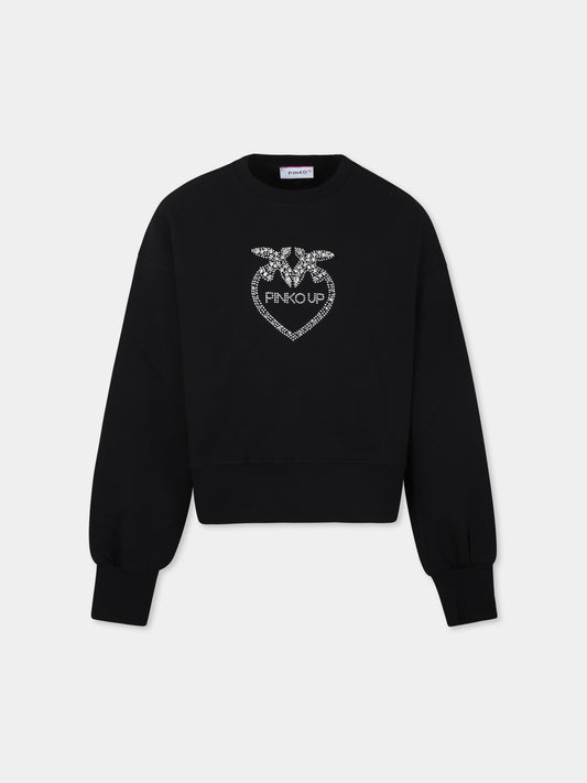 Felpa nera per bambina con cuore e logo,Pinko,S4PIJGSW057 110