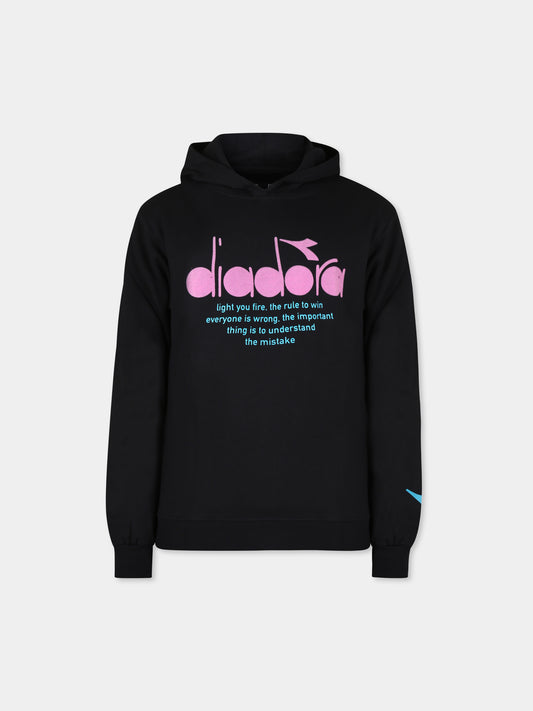Felpa nera per bambina con logo,Diadora Kids,F3DIJGHS140 110