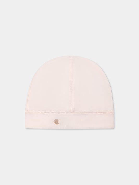 Pink hat for baby girl with logo