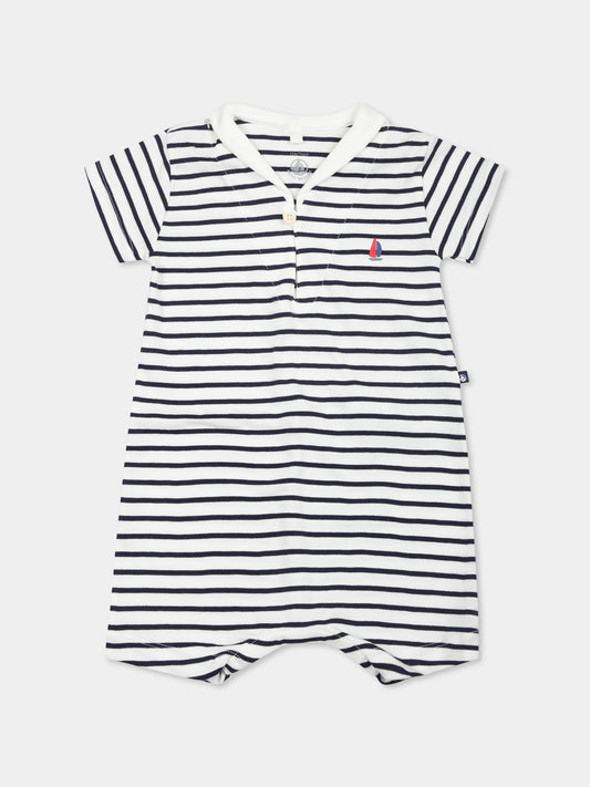 Pagliaccetto bianco per neonati con logo,Petit Bateau,A0CG2 MARSHMALLOW/SMOKING 01
