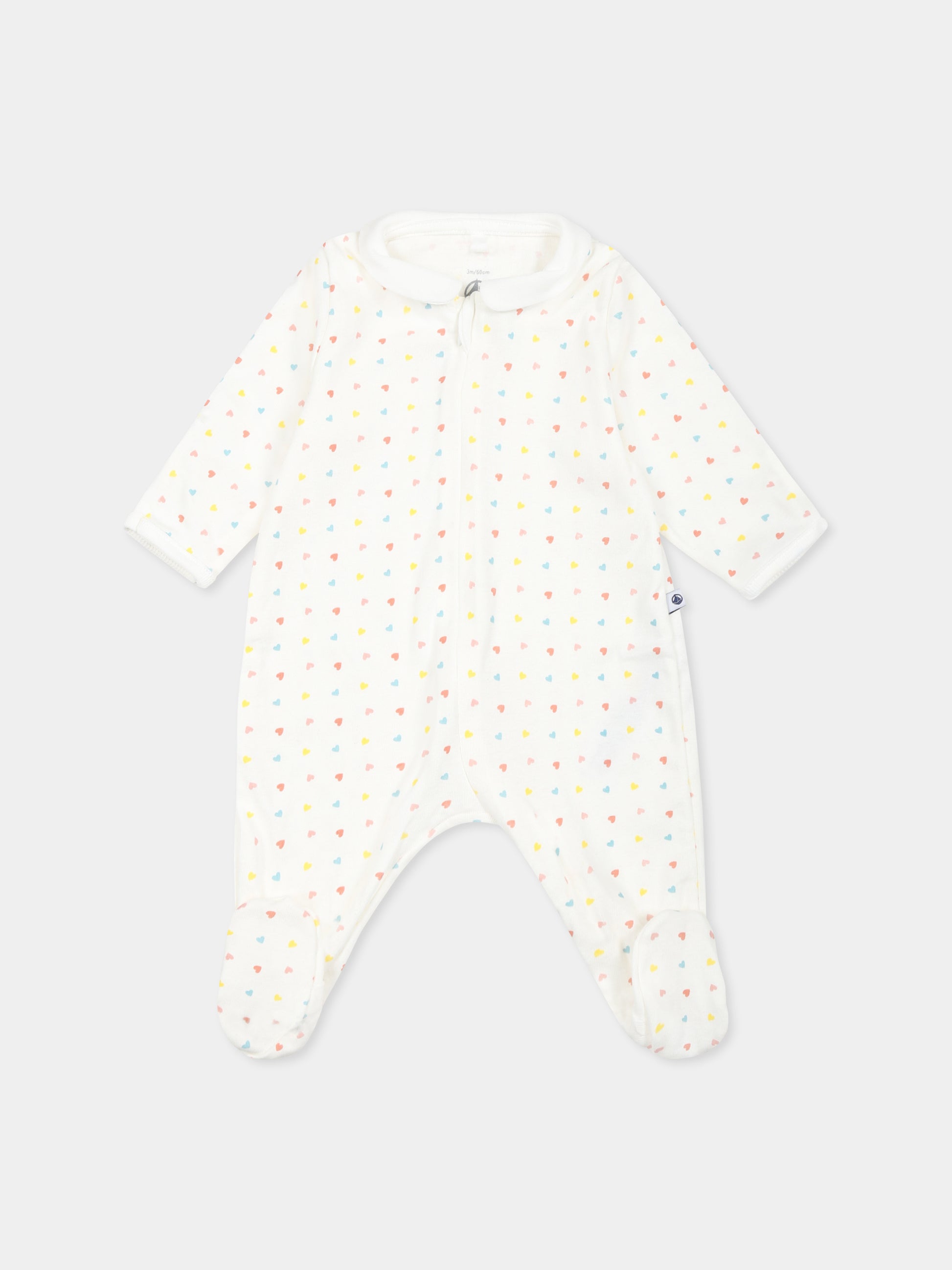 Tutina avorio per neonati con cuori,Petit Bateau,A0CJ7 MARSHMALLOW/MULTICO 01