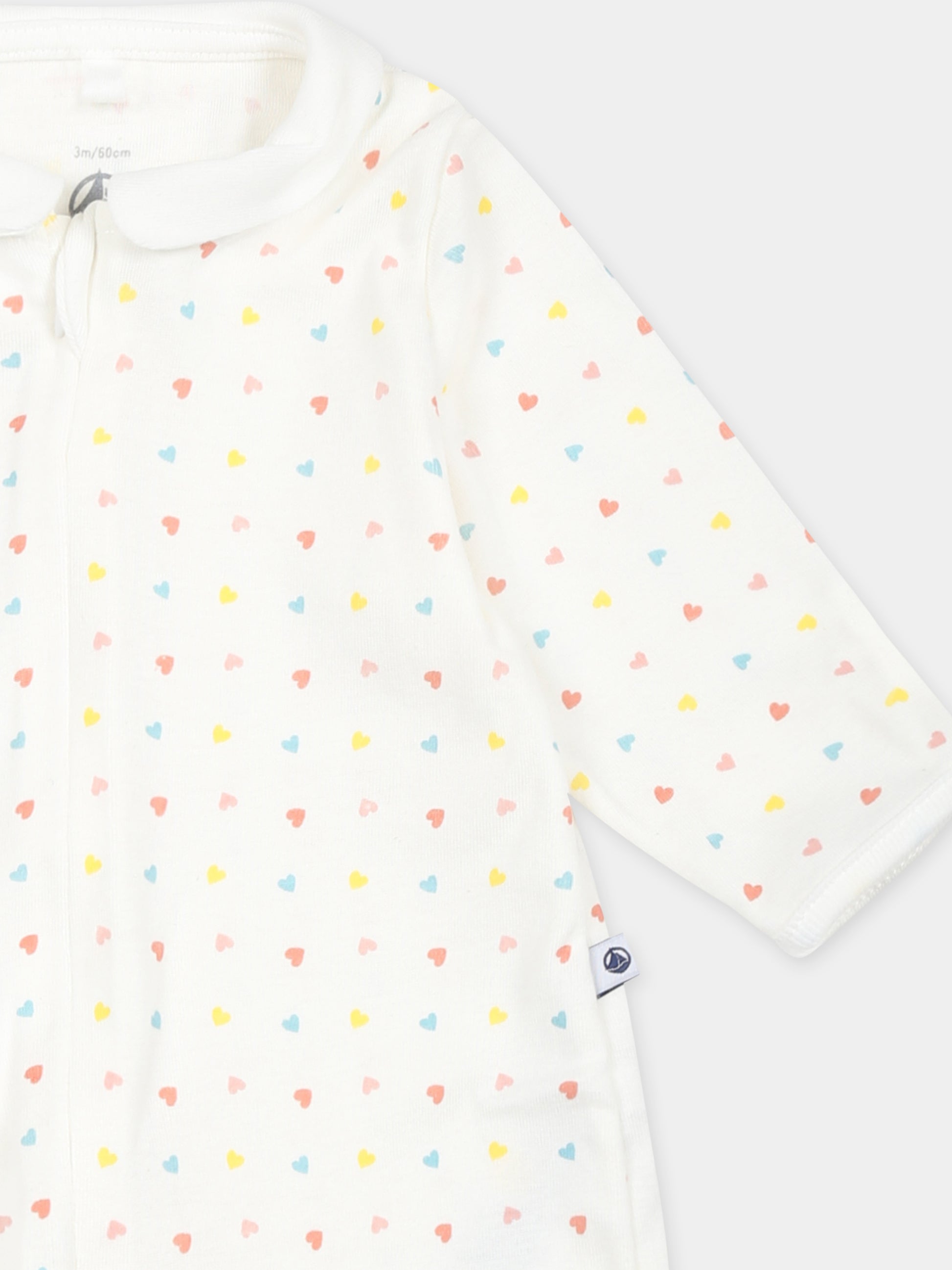 Tutina avorio per neonati con cuori,Petit Bateau,A0CJ7 MARSHMALLOW/MULTICO 01