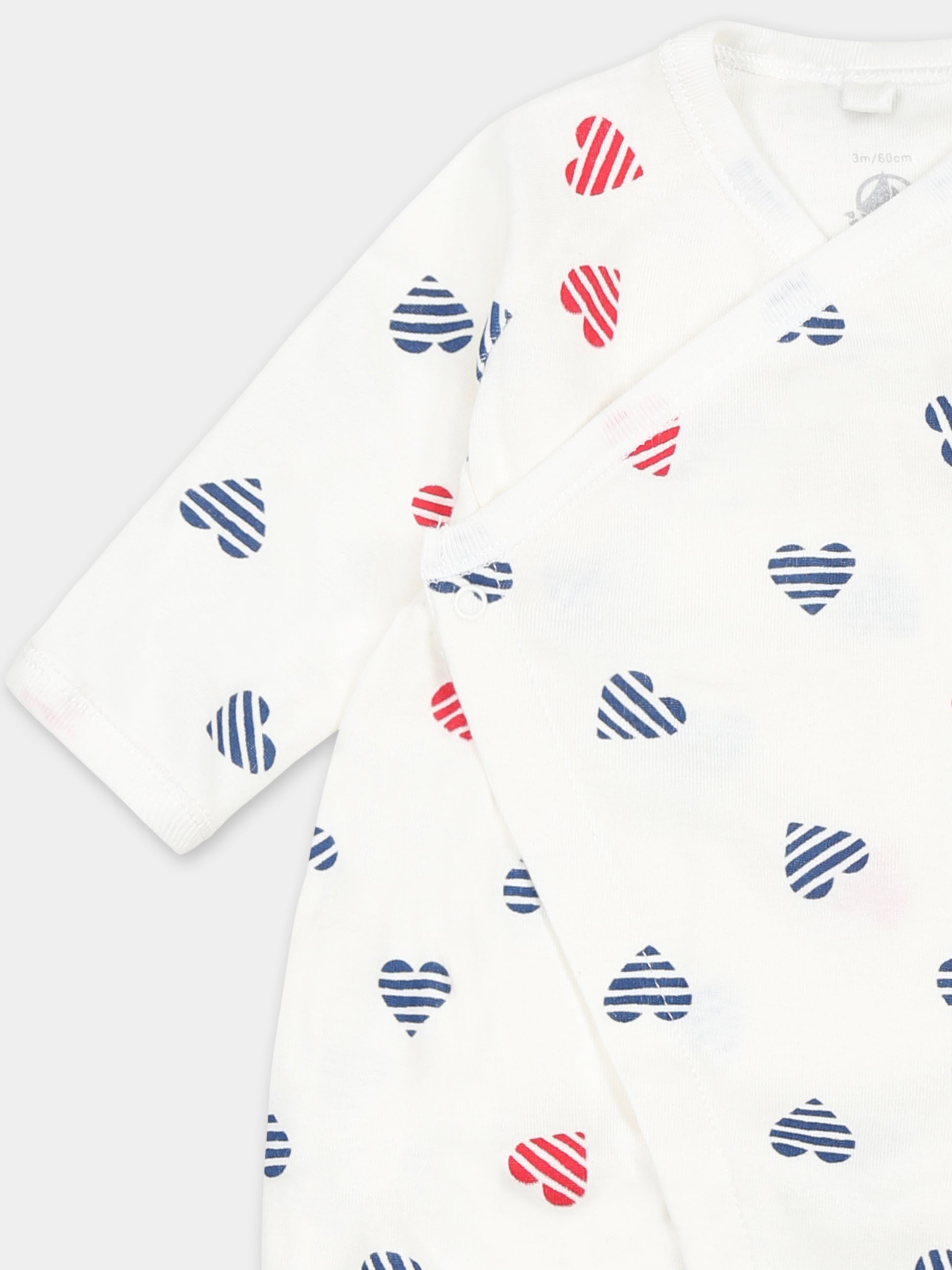 Tutina bianca per neonati con cuori all over,Petit Bateau,A0CFE MARSHMALLOW/MULTICO 01