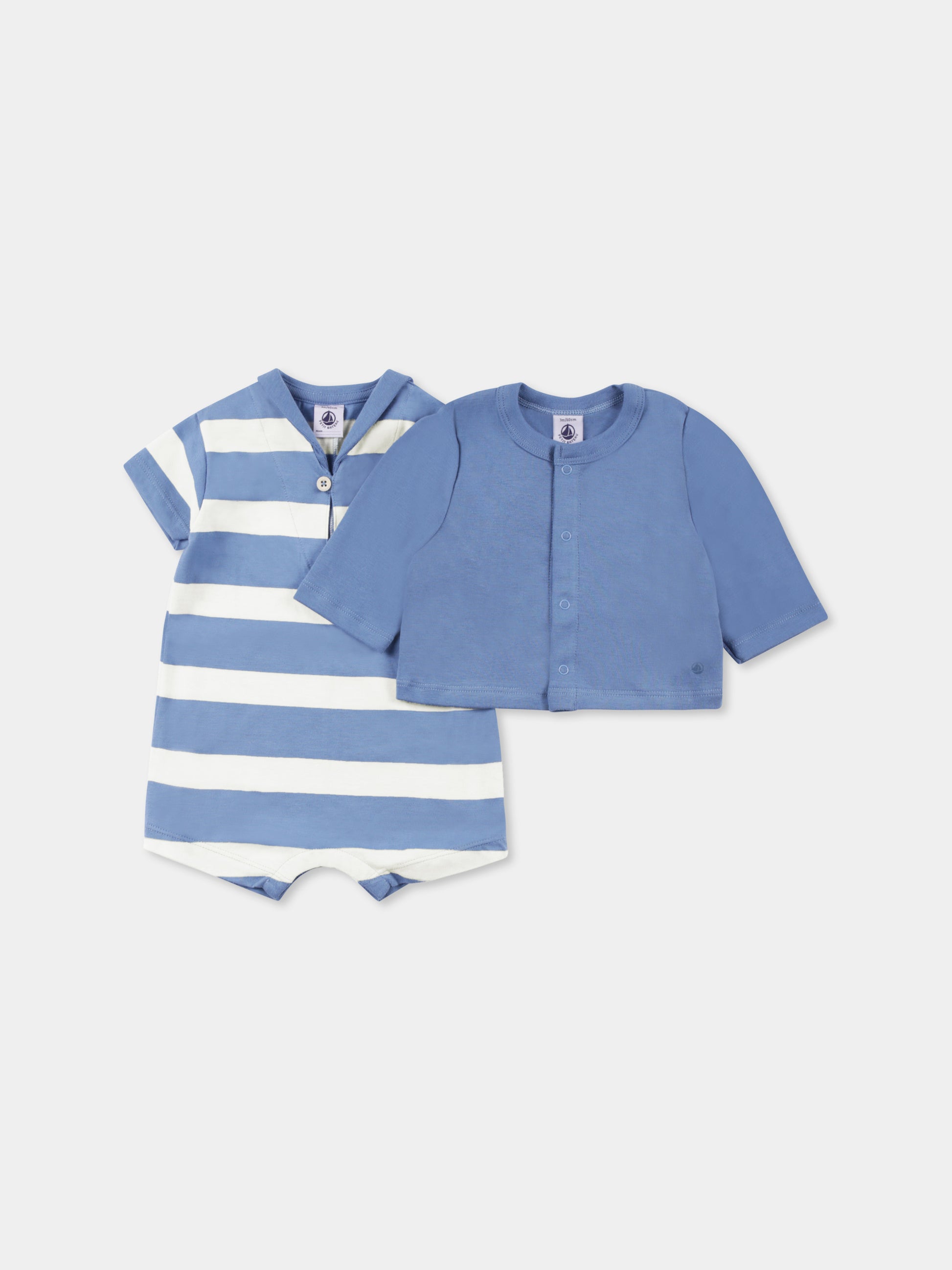 Set pagliaccetto celeste per neonato con logo,Petit Bateau,A0COR ALASKA/MULTICO 01