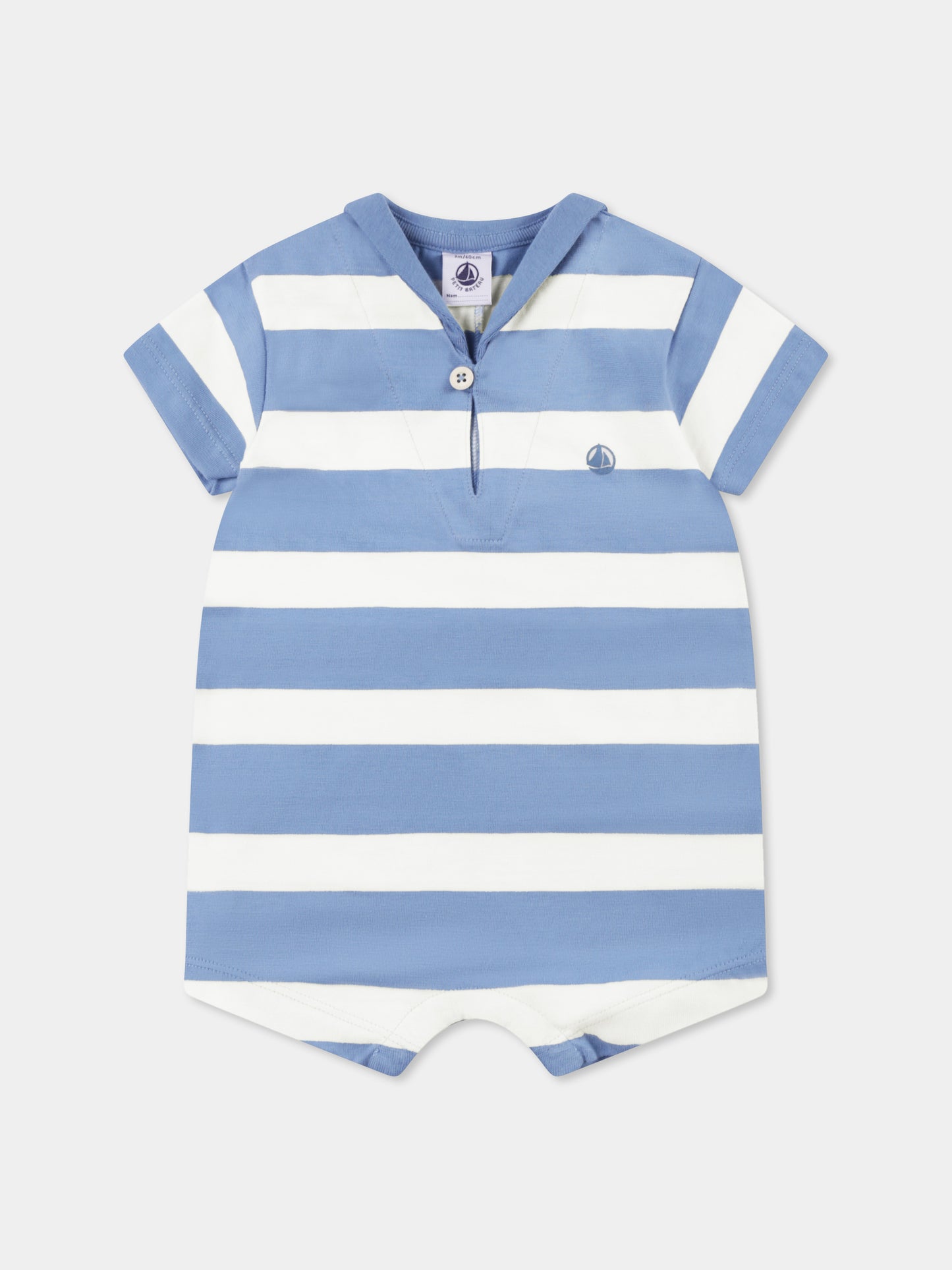 Set pagliaccetto celeste per neonato con logo,Petit Bateau,A0COR ALASKA/MULTICO 01