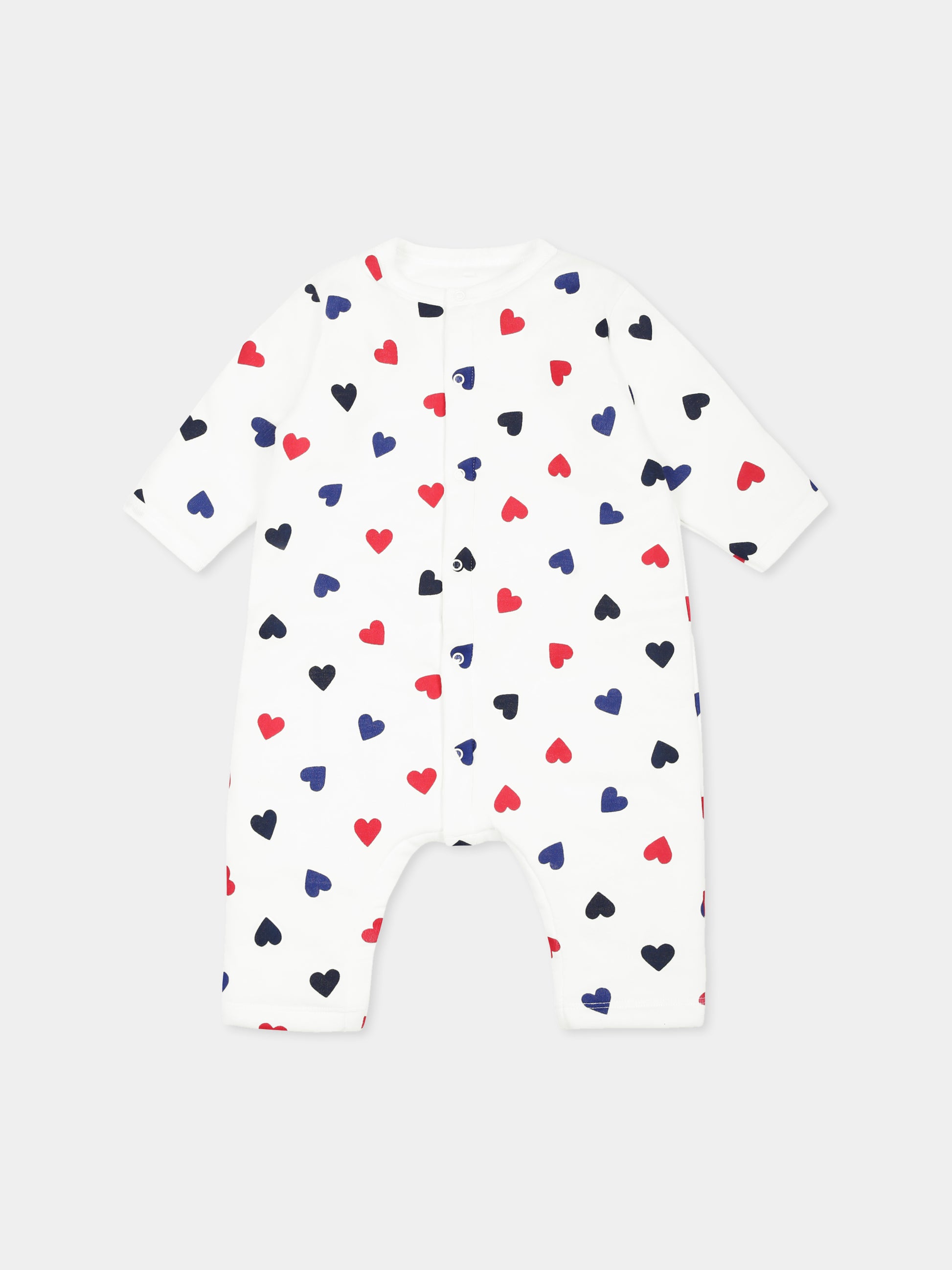 Tutina bianca per neonati con cuori all over,Petit Bateau,A0BKG MARSHMALLOW/MULTICO 01