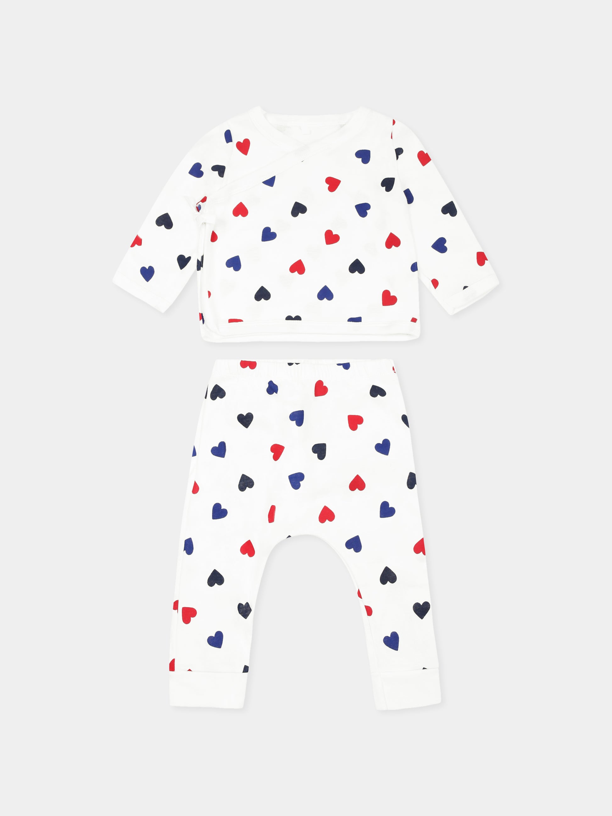 Completo nascita bianco per neonati con cuori,Petit Bateau,A0BN5 MARSHMALLOW/MULTICO 01