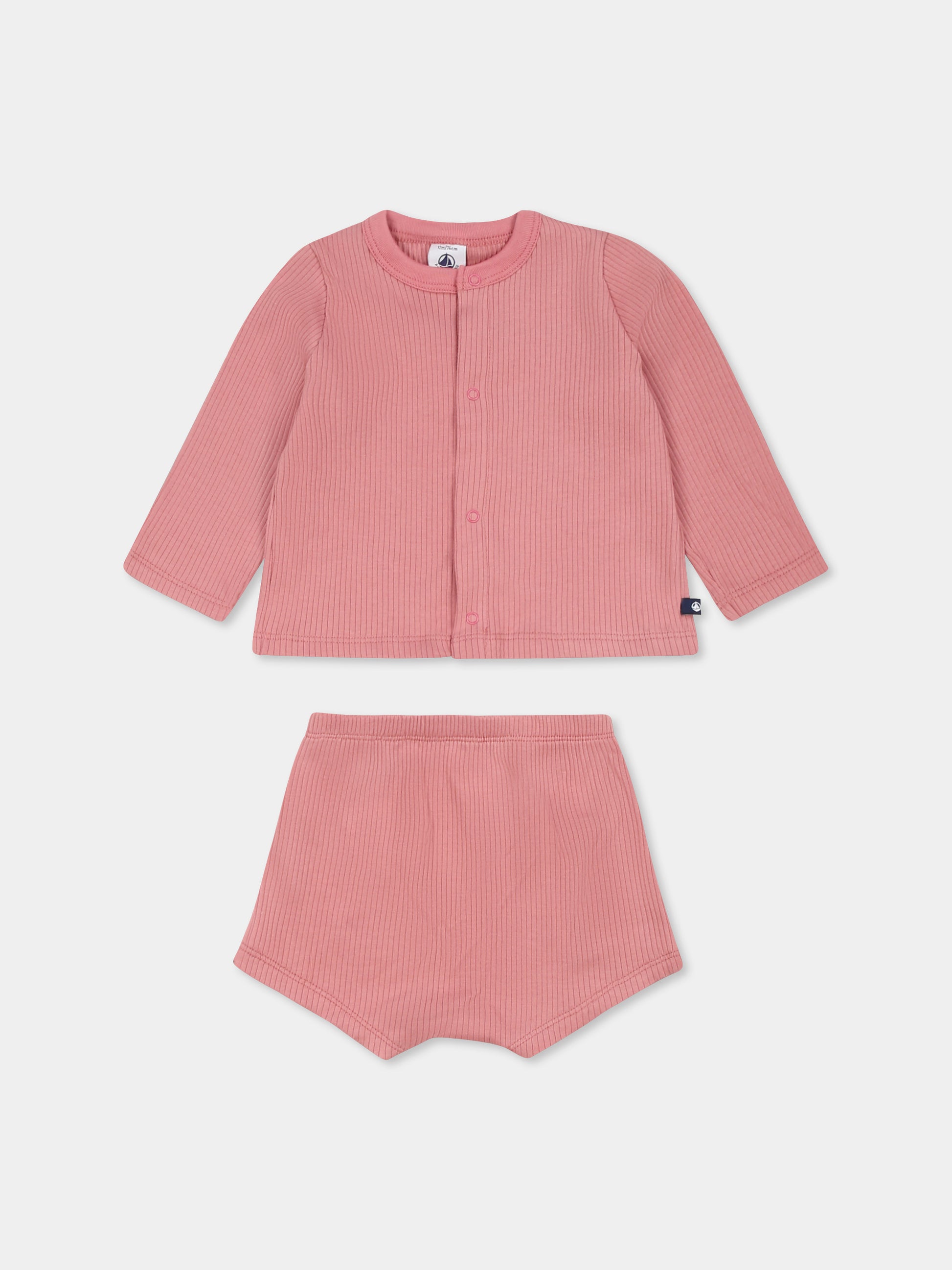 Completo rosa per neonata con ricami,Petit Bateau,A0CGP ROSEWOOD/MULTICO 01