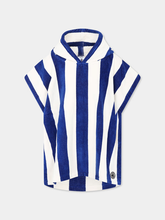 Accappatoio blu per bambini con logo,Petit Bateau,A0CH7 SURF/MARSHMALLOW 01