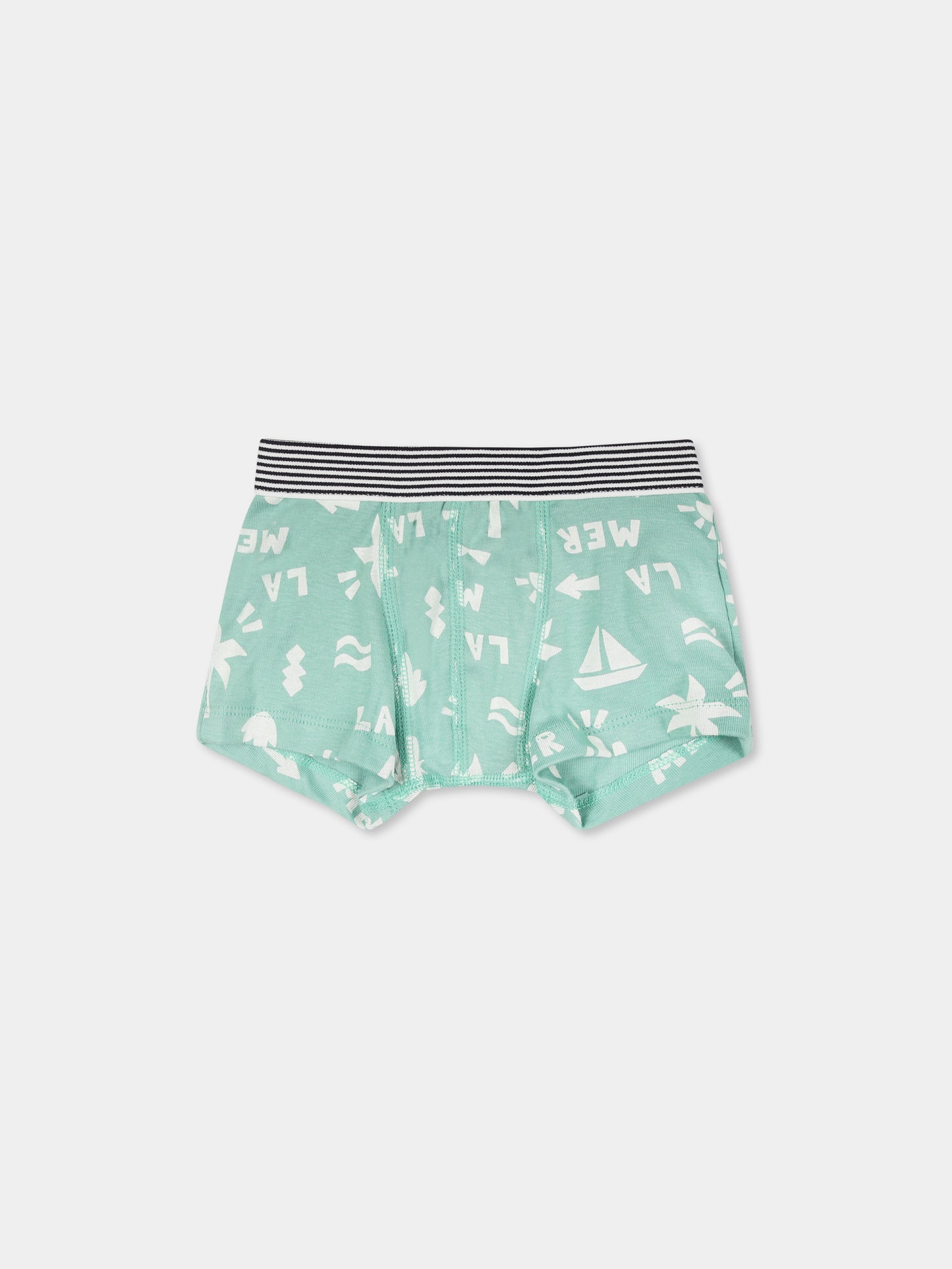 Set boxer verde per bambino con righe e stampa,Petit Bateau,A0CTK VARIANTE 1 00