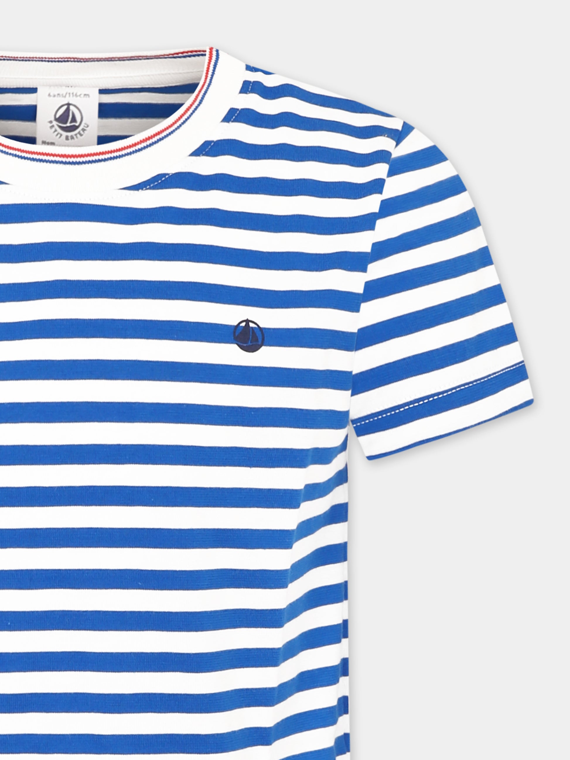 T-shirt azzura per bambino con logo,Petit Bateau,A0CYW PORCELANA/MARSHMALLOW 01