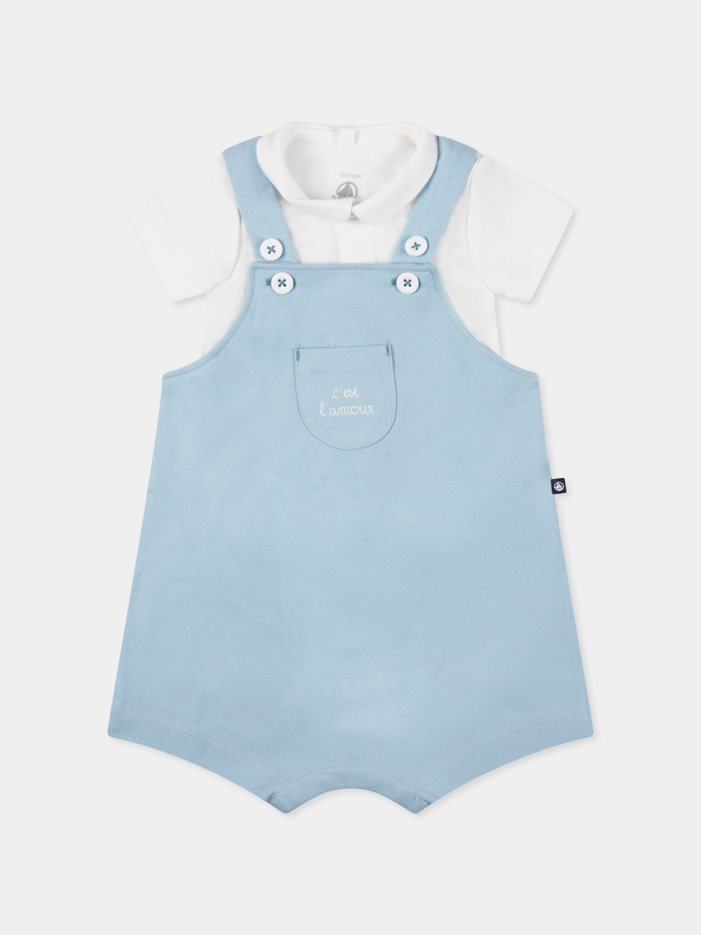 Salopette celeste per neonato con scritta,Petit Bateau,A0DAP AQUATIC 01