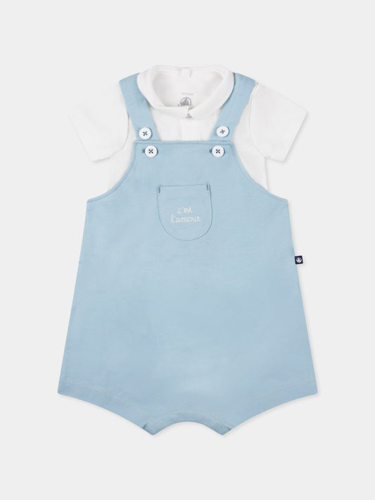 Salopette celeste per neonato con scritta,Petit Bateau,A0DAP AQUATIC 01