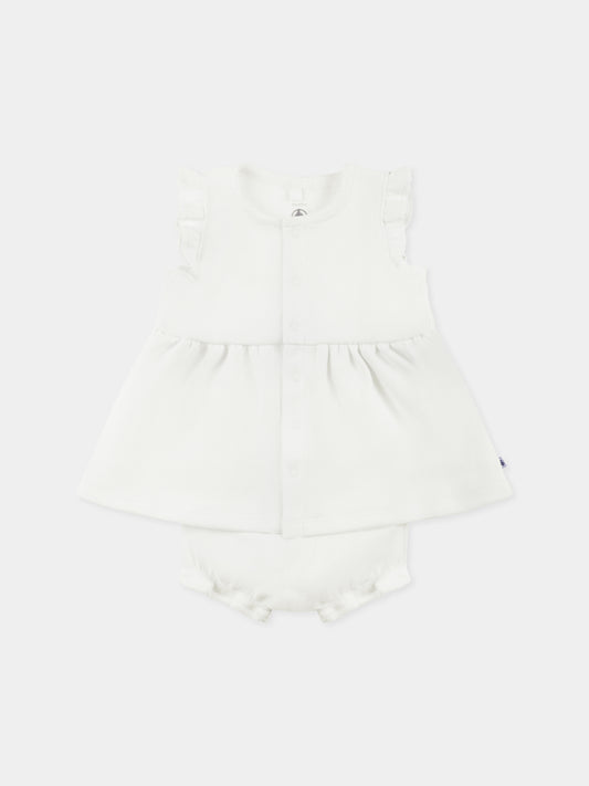 Vestito bianco per neonata,Petit Bateau,A0CHG MARSHMALLOW 02