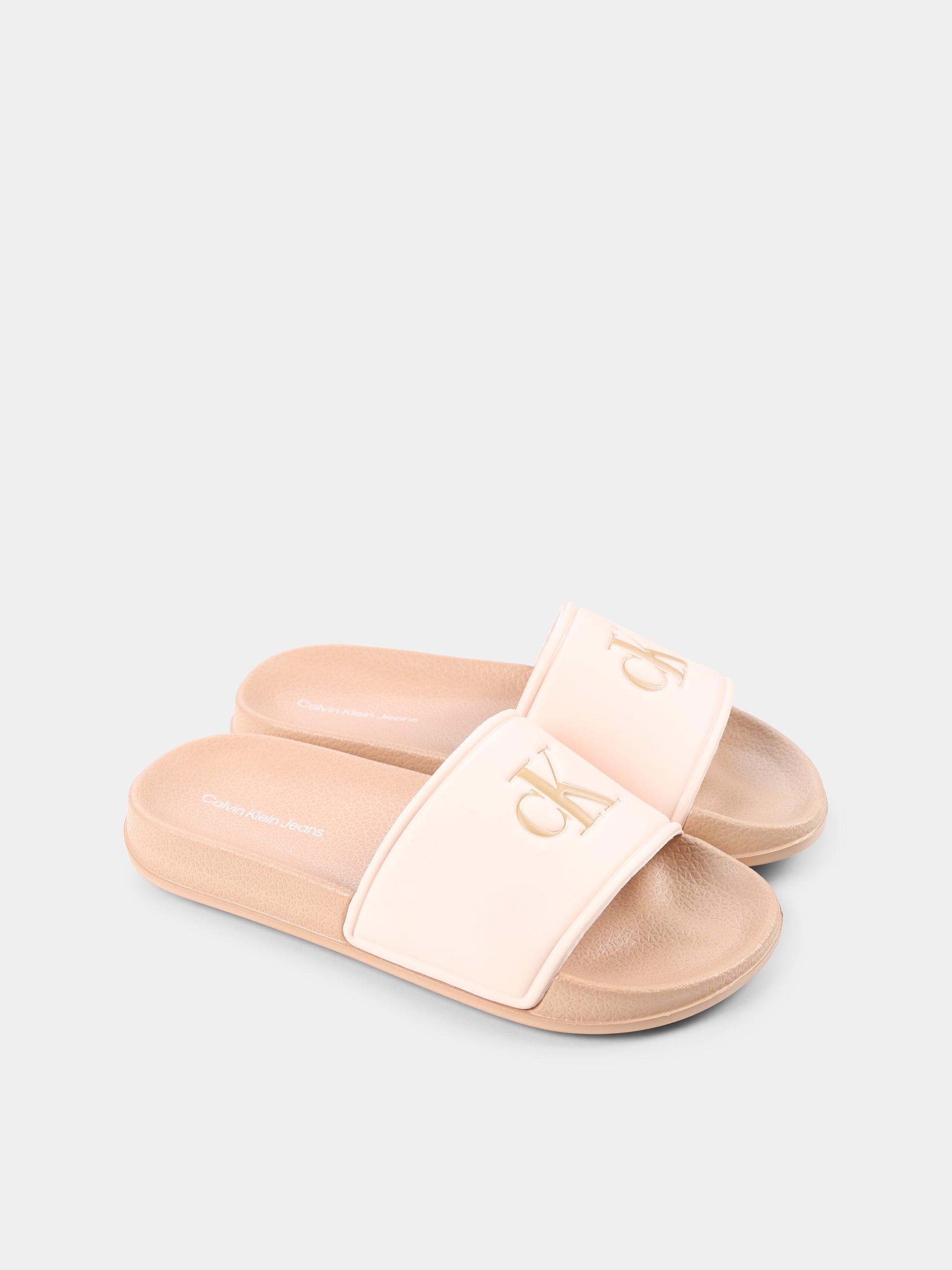 Ciabatte rosa per bambina con logo,Calvin Klein Kids,V3A0 82066 1172302